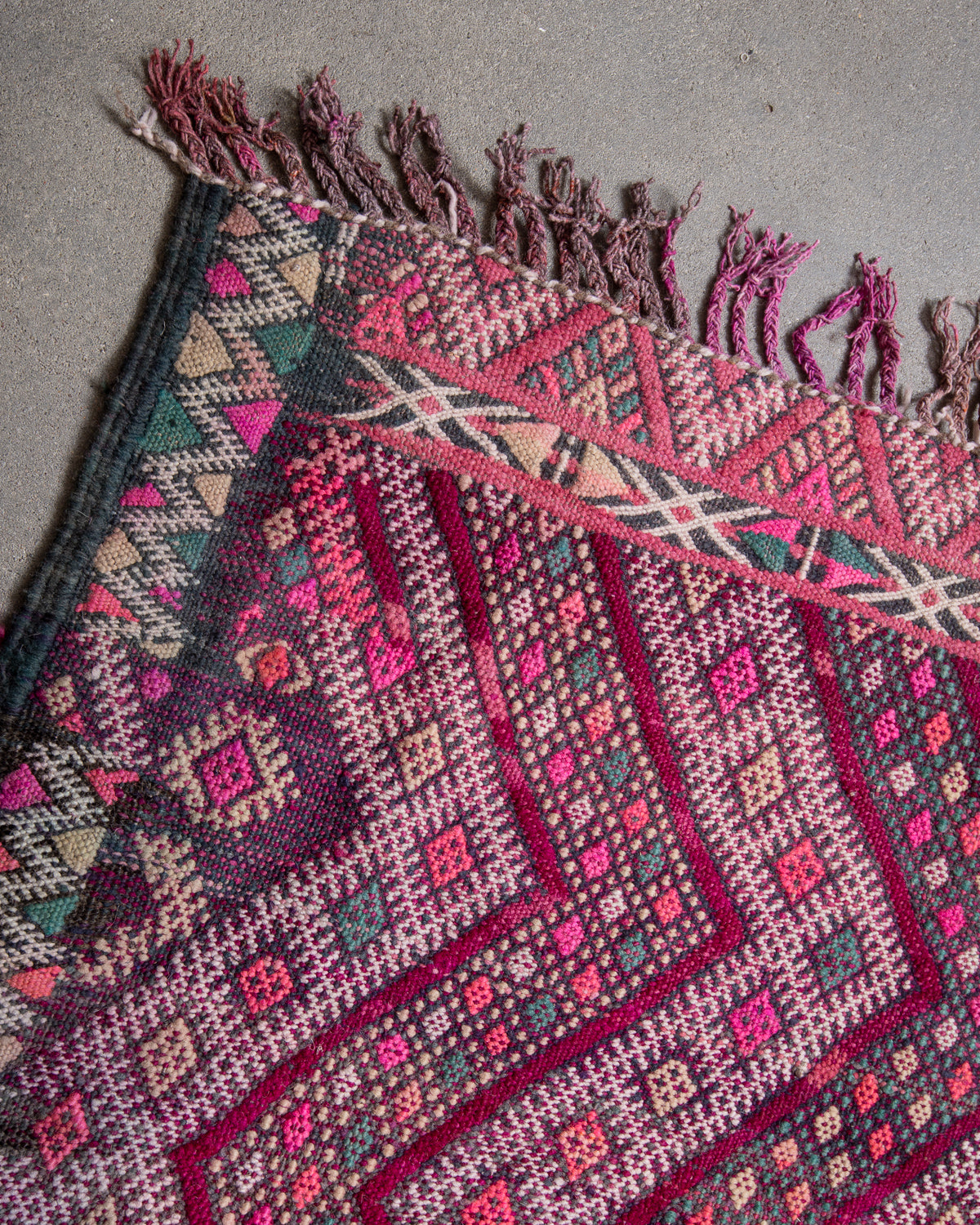 Modern, designer, handcrafted Berber rug from Morocco. Vintage Kelim carpet with beautiful designs and robust flat weave out of wool.