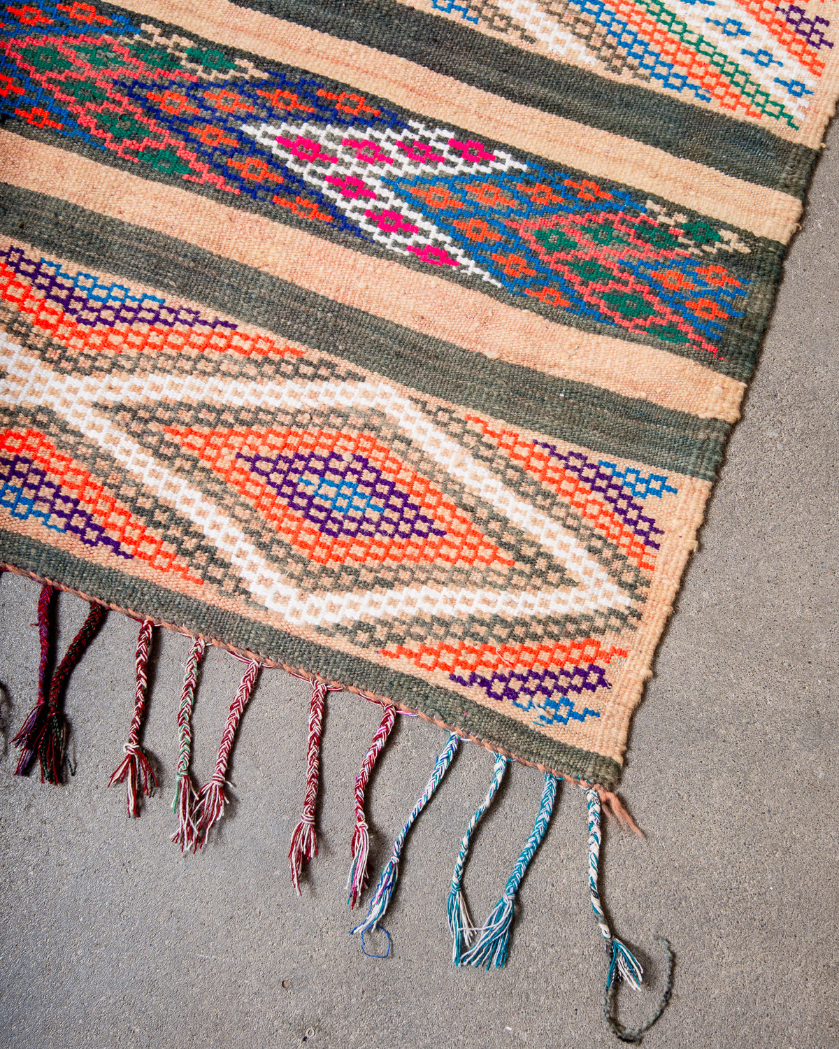 Modern, designer, handcrafted Berber rug from Morocco. Vintage Kelim carpet with beautiful designs and robust flat weave out of wool.