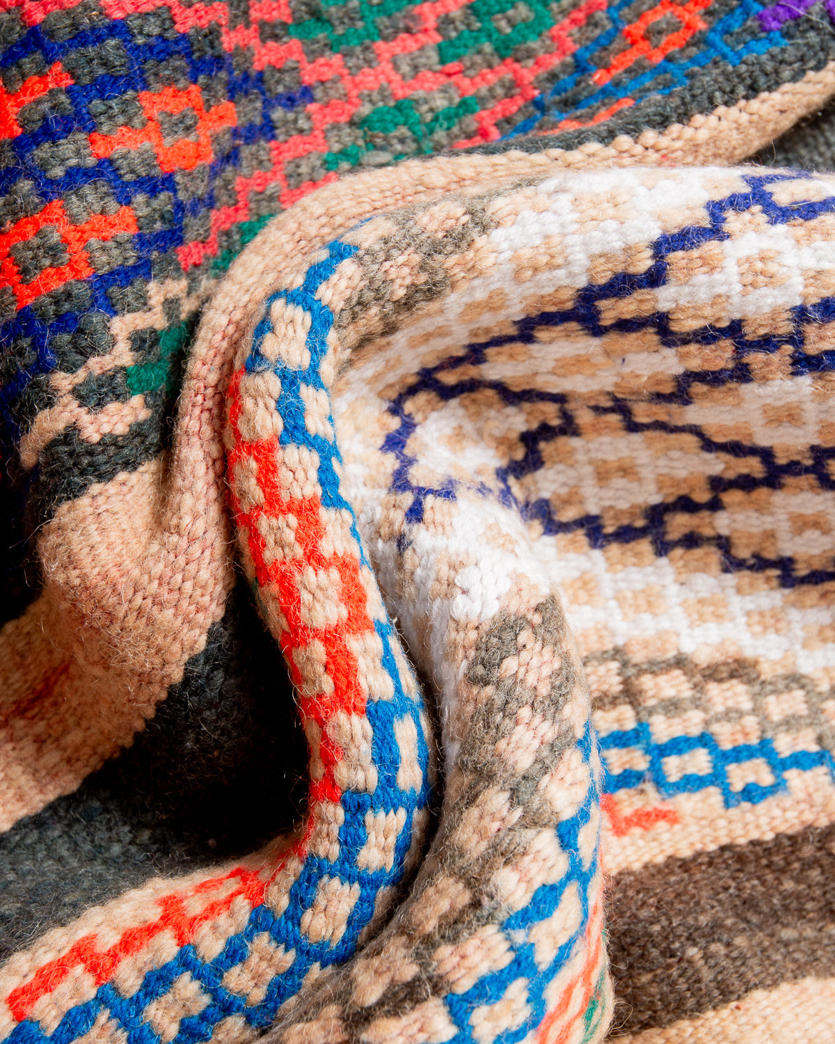 Modern, designer, handcrafted Berber rug from Morocco. Vintage Kelim carpet with beautiful designs and robust flat weave out of wool.