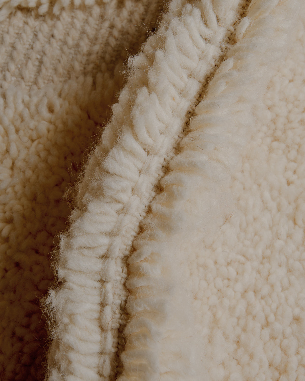 Close up of wool pile showing the type of knots and density of wool.