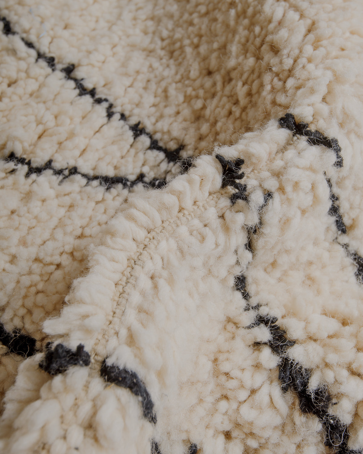 Close up of plush wool pile in cream and black.