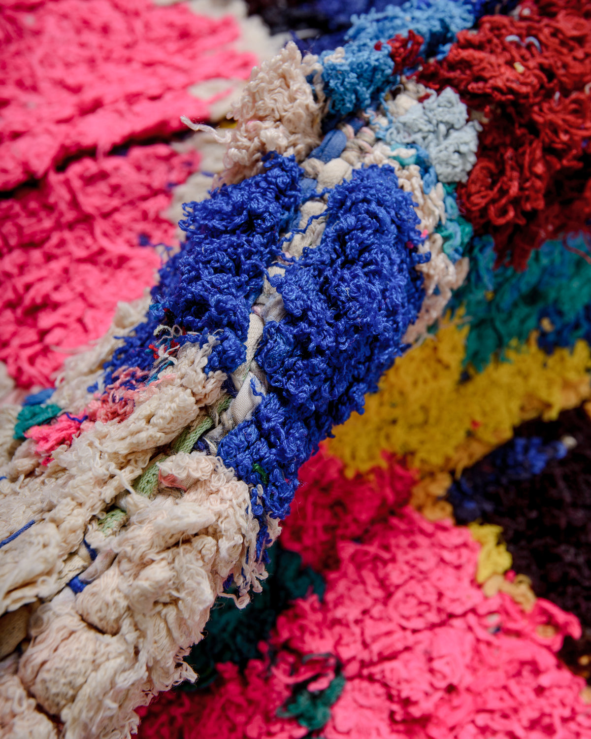 Detail of boucherouite rug showing the different textures.