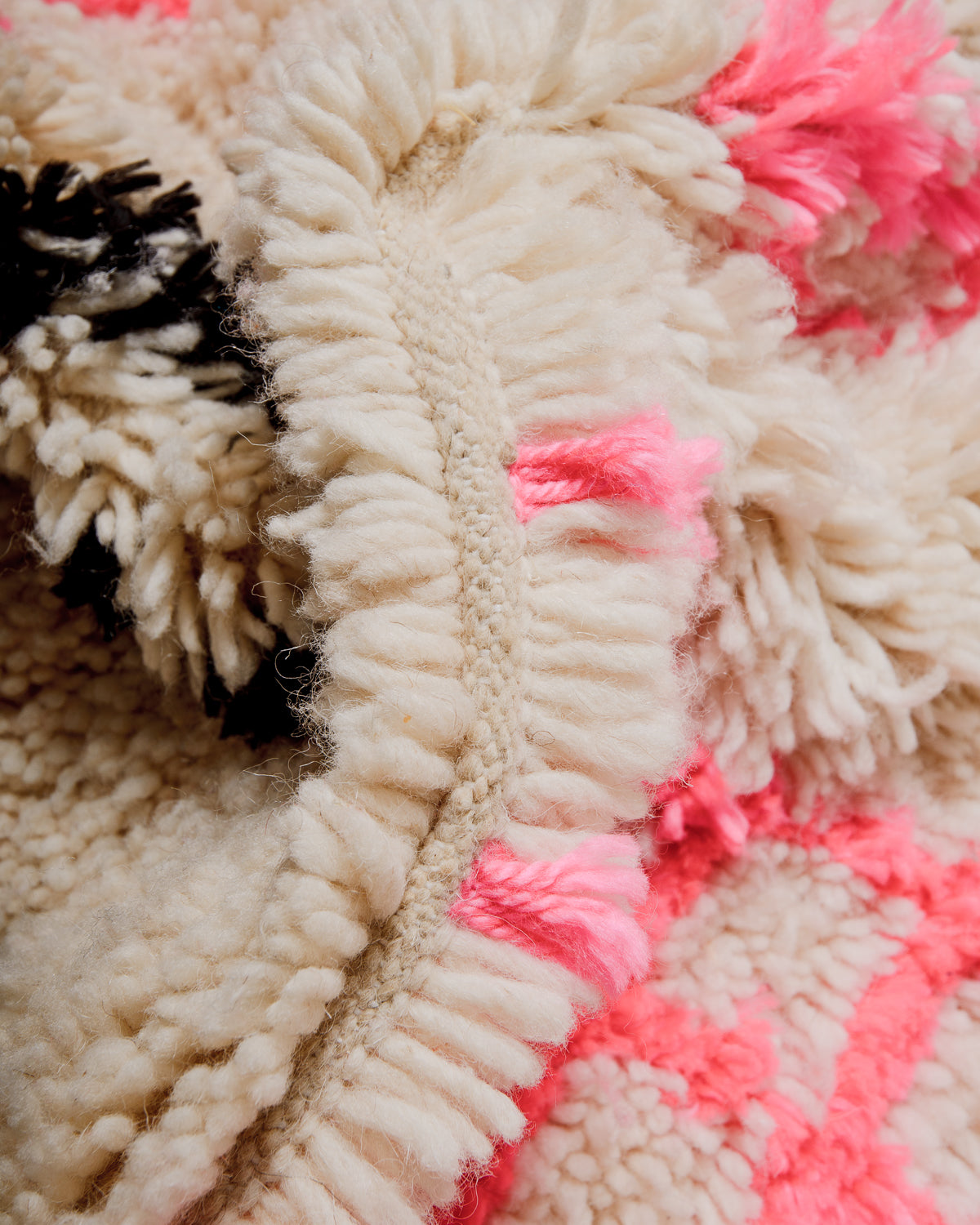 Detail of Azilal rug showing the fluffy wool and the spacing between the rows.