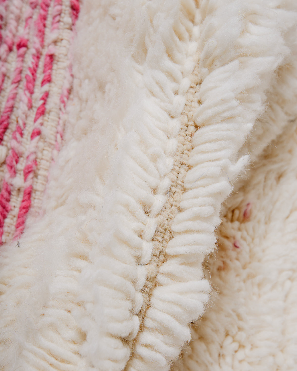 Detail of wool pile of Berber rug. 