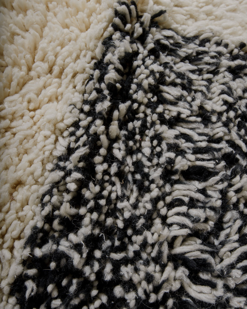 Close-up of a textured black and white wool rug