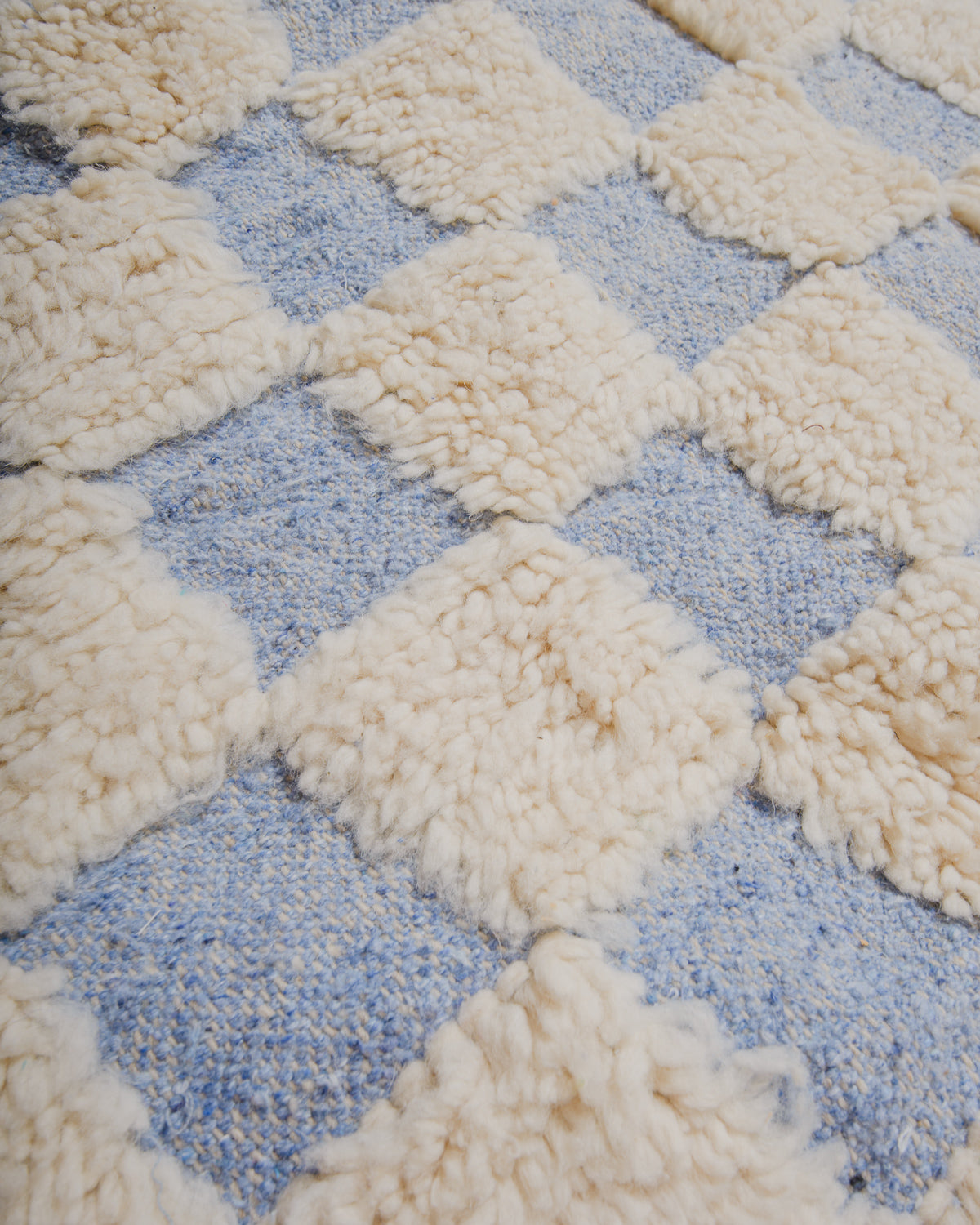 Close-up of a textured blue and white checkered fabric