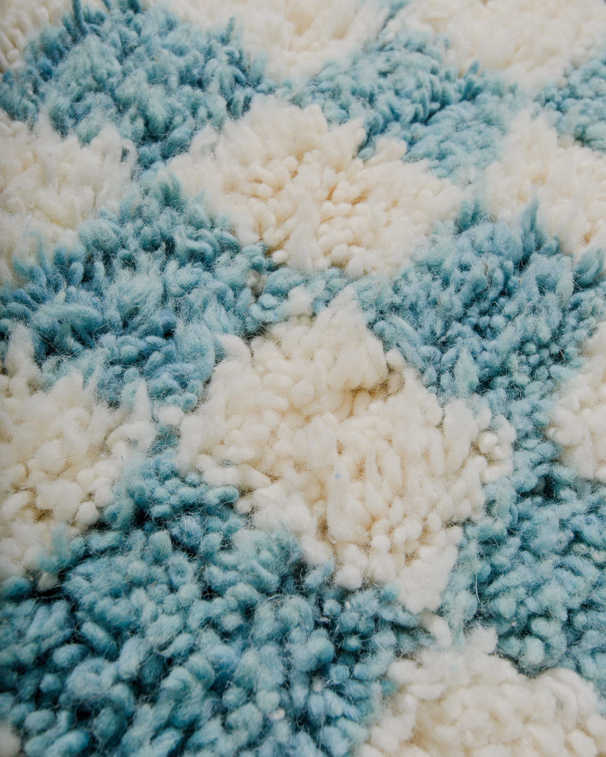 Close up of surface of checkered wool rug.