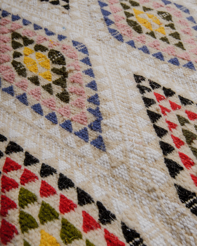 Close up of surface of kelim rug.