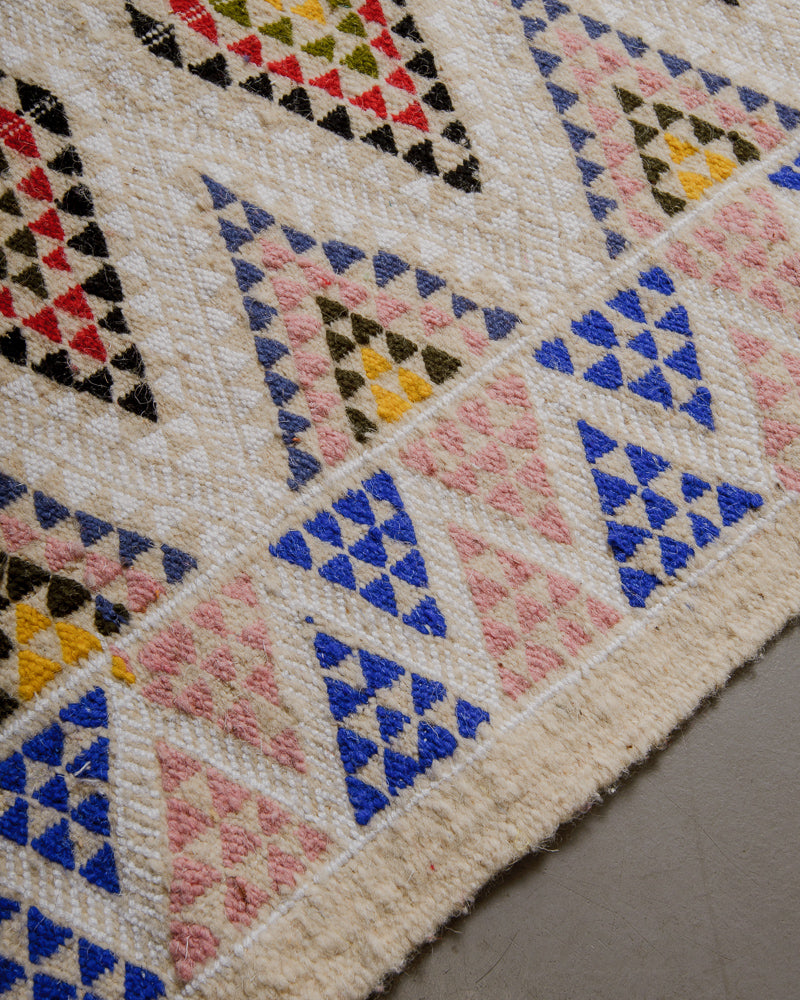 Close up of surface of kelim rug.
