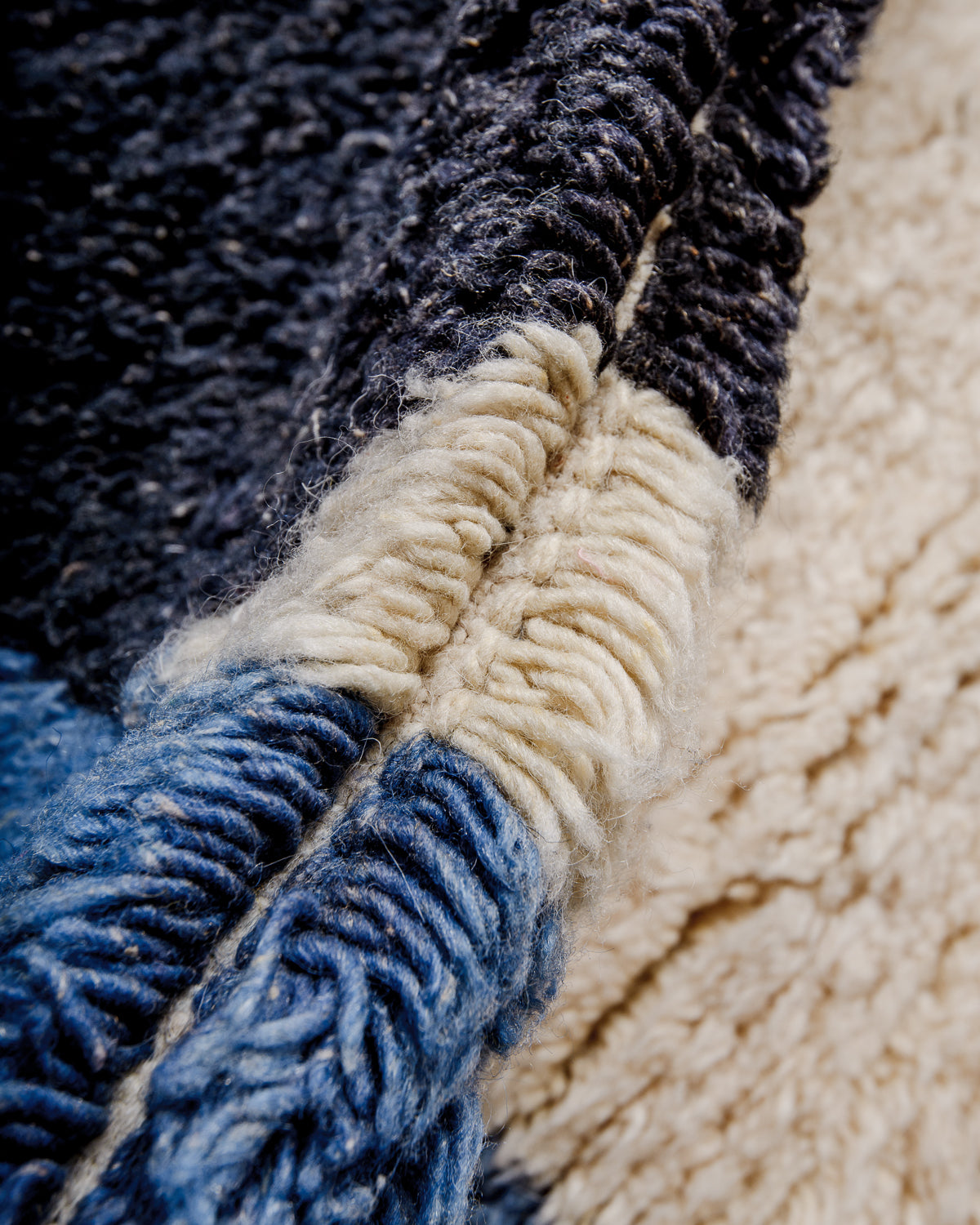 Detail of fluffy wool pile on Berberlin runner rug.