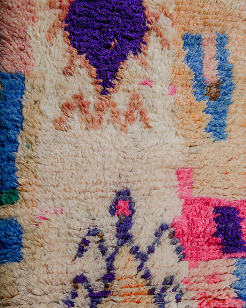 Close-up of a moroccan wool rug with colourful patterns