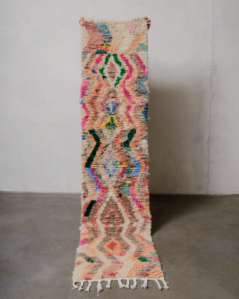 Colorful patterned rug on a plain background