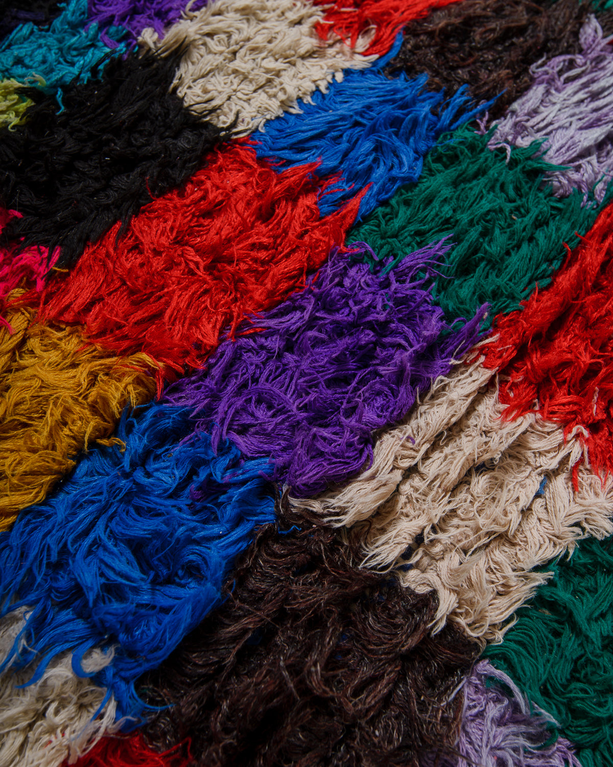 Close-up of colorful textured yarn in various colors.