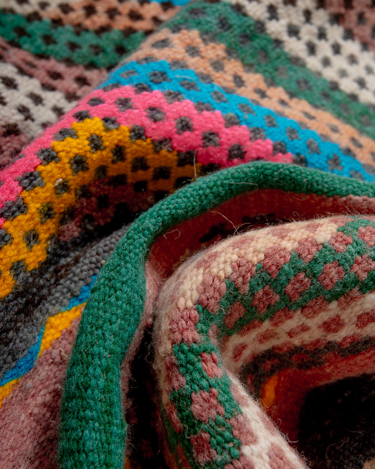 Modern, designer, handcrafted Berber rug from Morocco. Vintage Kelim carpet with beautiful designs and robust flat weave out of wool.