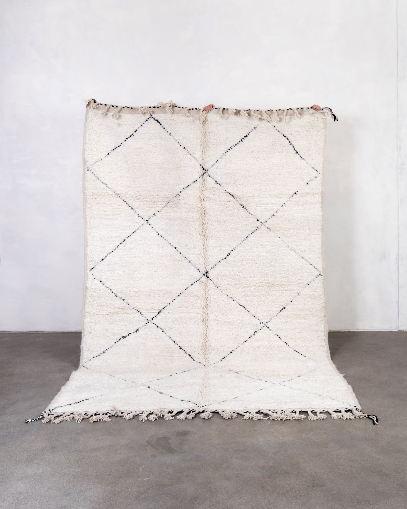 Modern, designer, handcrafted Berber rug from Morocco. Beniourain carpet with beautiful colours and patterns and fluffy wool texture.