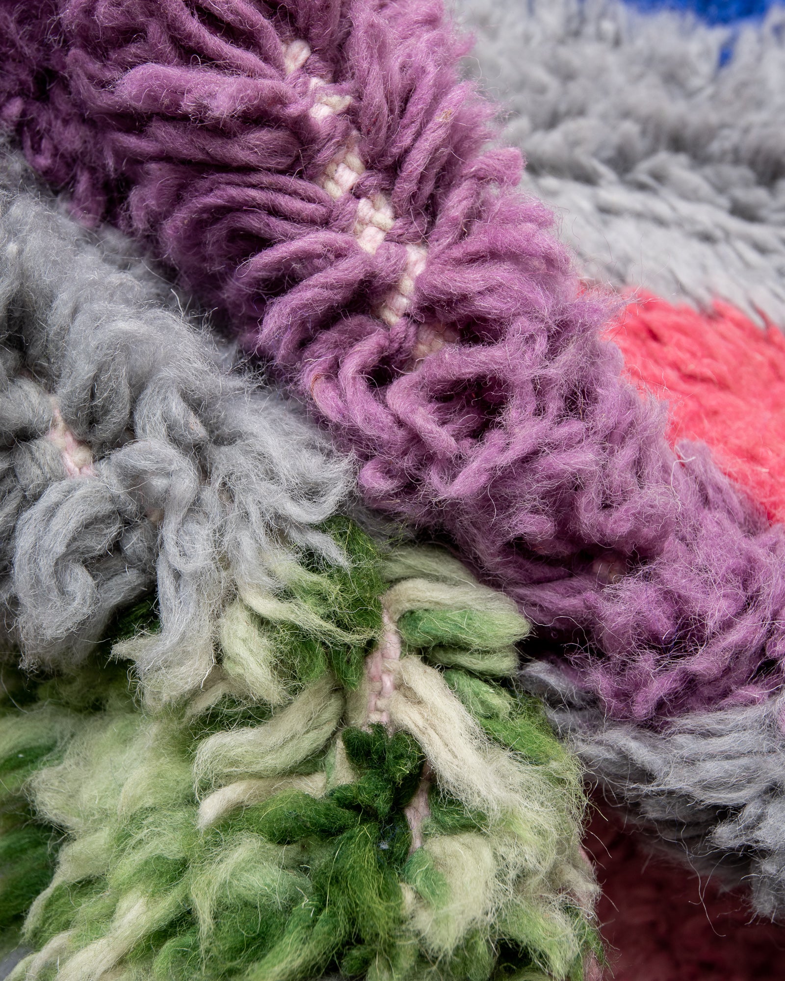 Modern, designer, handcrafted Berber rug from Morocco. Beniourain carpet with beautiful colours and patterns and fluffy wool texture. 