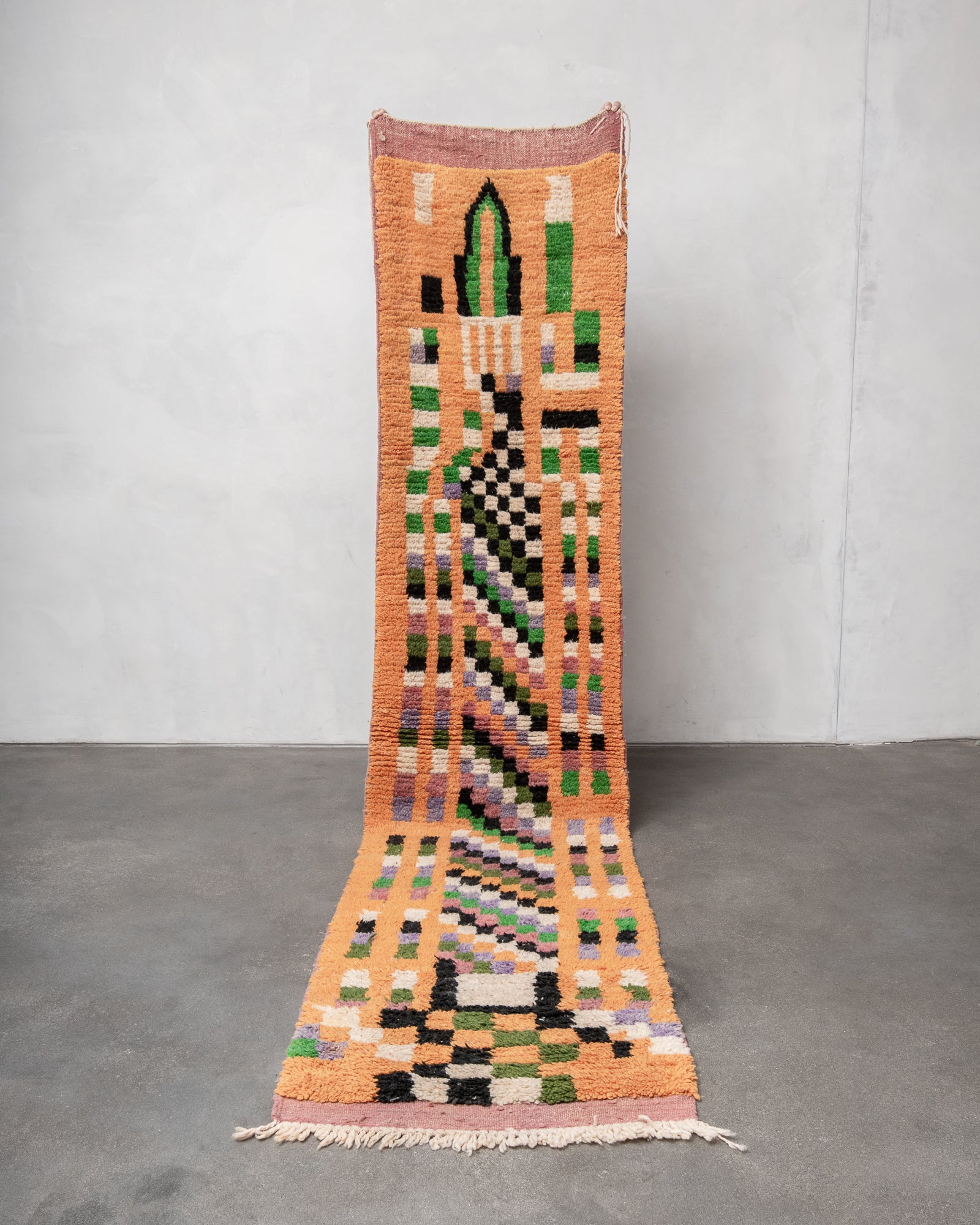 Modern designer handcrafted Berber runner rug from Morocco. Beniourain with beautiful colors and patterns.