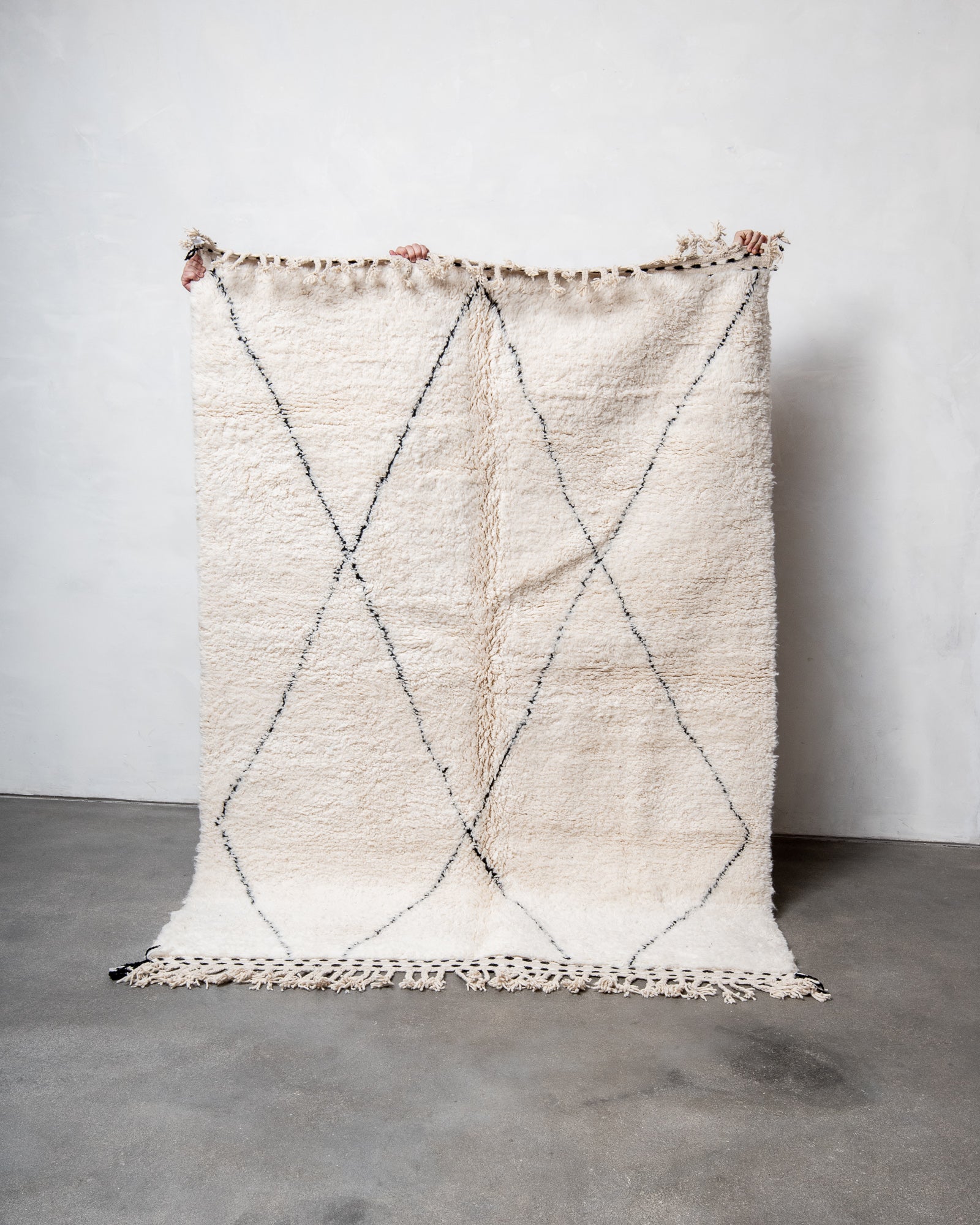 Modern, designer, handcrafted Berber rug from Morocco. Beniourain carpet with beautiful colours and patterns and fluffy wool texture. 