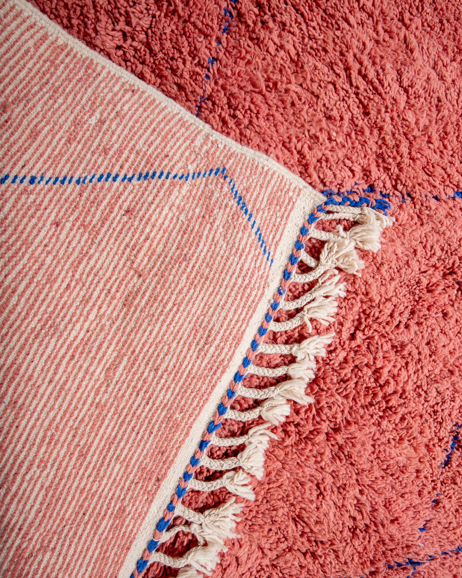 Modern, designer, handcrafted Berber rug from Morocco. Beniourain carpet with beautiful colours and patterns and fluffy wool texture. 