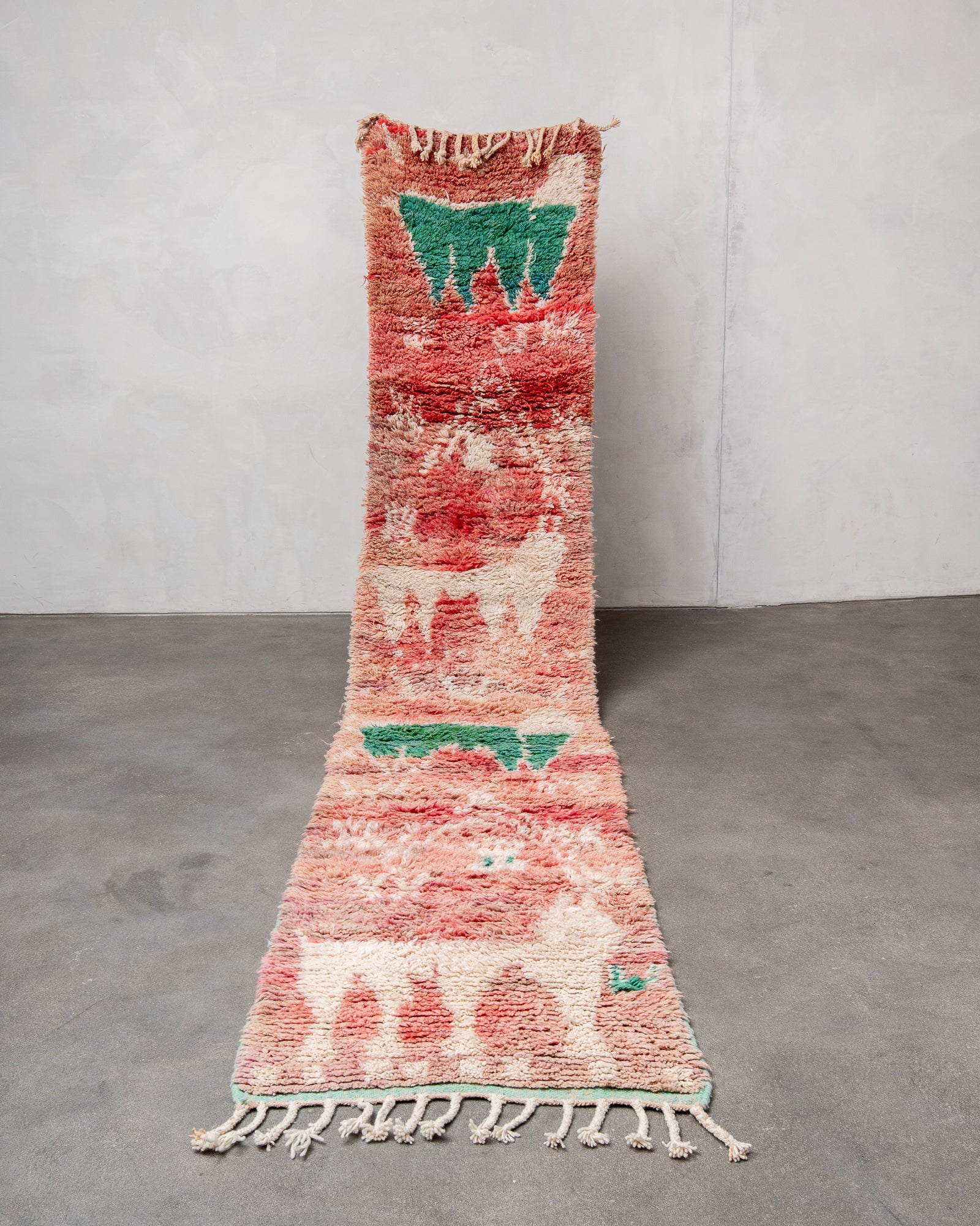 Modern designer handcrafted Berber runner rug from Morocco. Beniourain with beautiful colors and patterns.