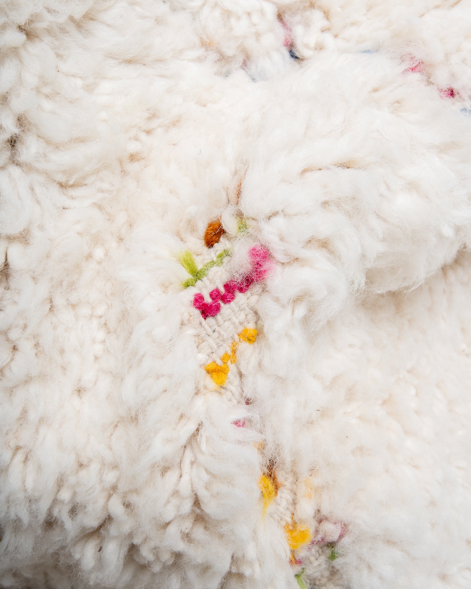 Modern, designer, handcrafted Berber rug from Morocco. Beniourain carpet with beautiful colours and patterns and fluffy wool texture. 