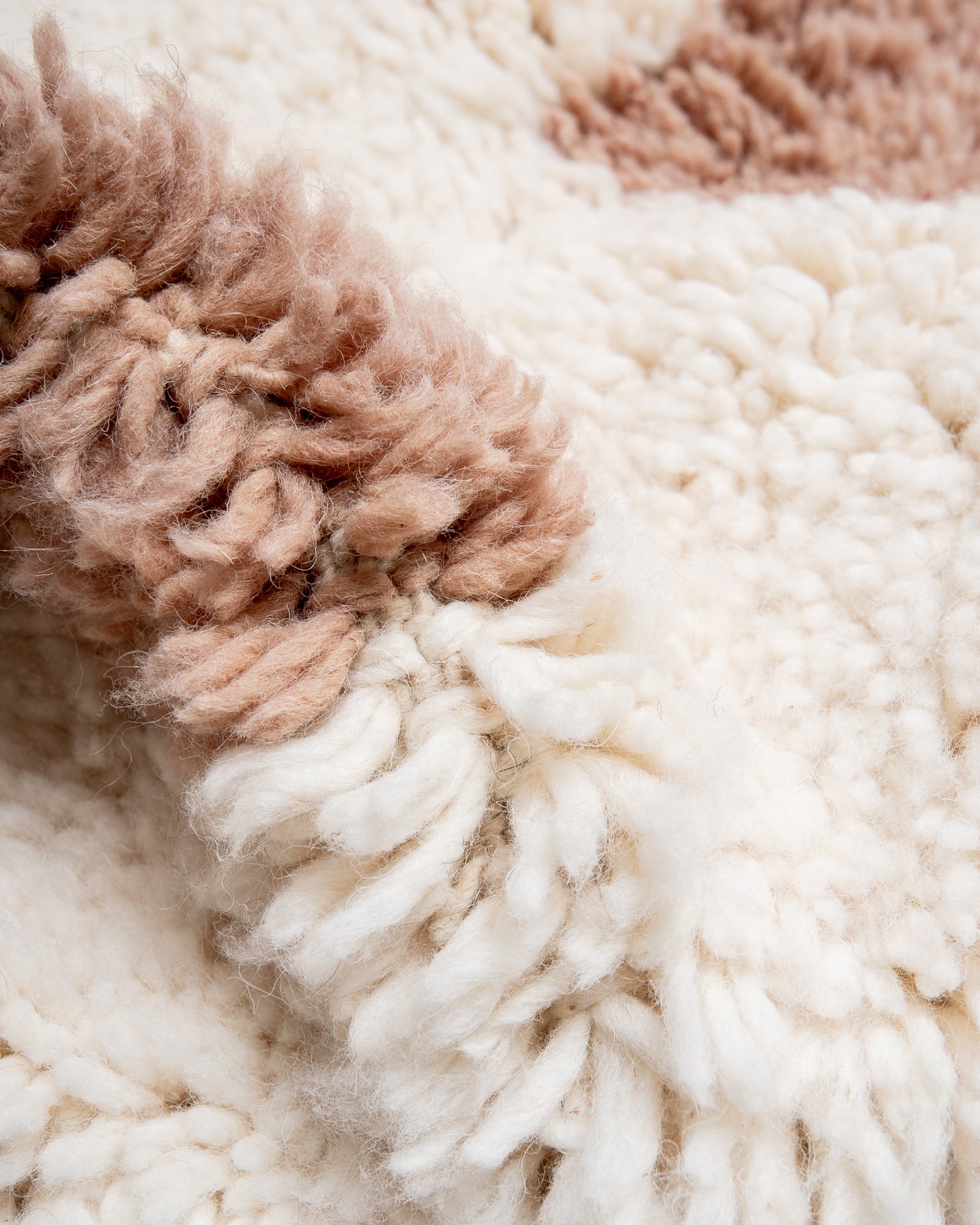 Modern, designer, handcrafted Berber rug from Morocco. Beniourain carpet with beautiful colours and patterns and fluffy wool texture.