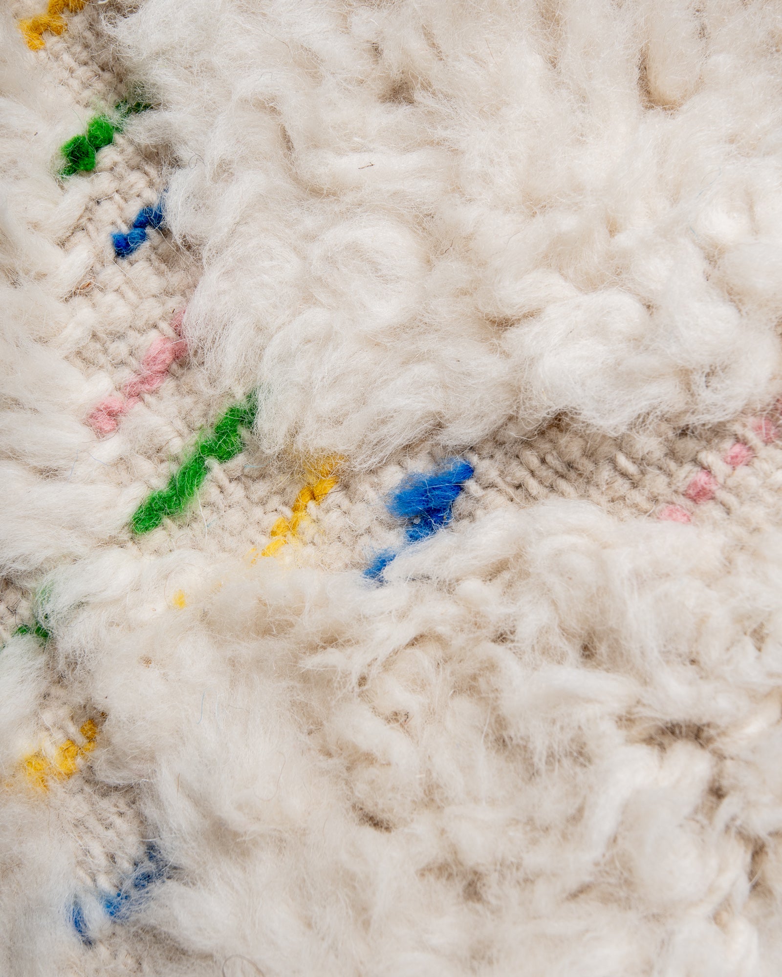 Modern, designer, handcrafted Berber rug from Morocco. Beniourain carpet with beautiful colours and patterns and fluffy wool texture. 