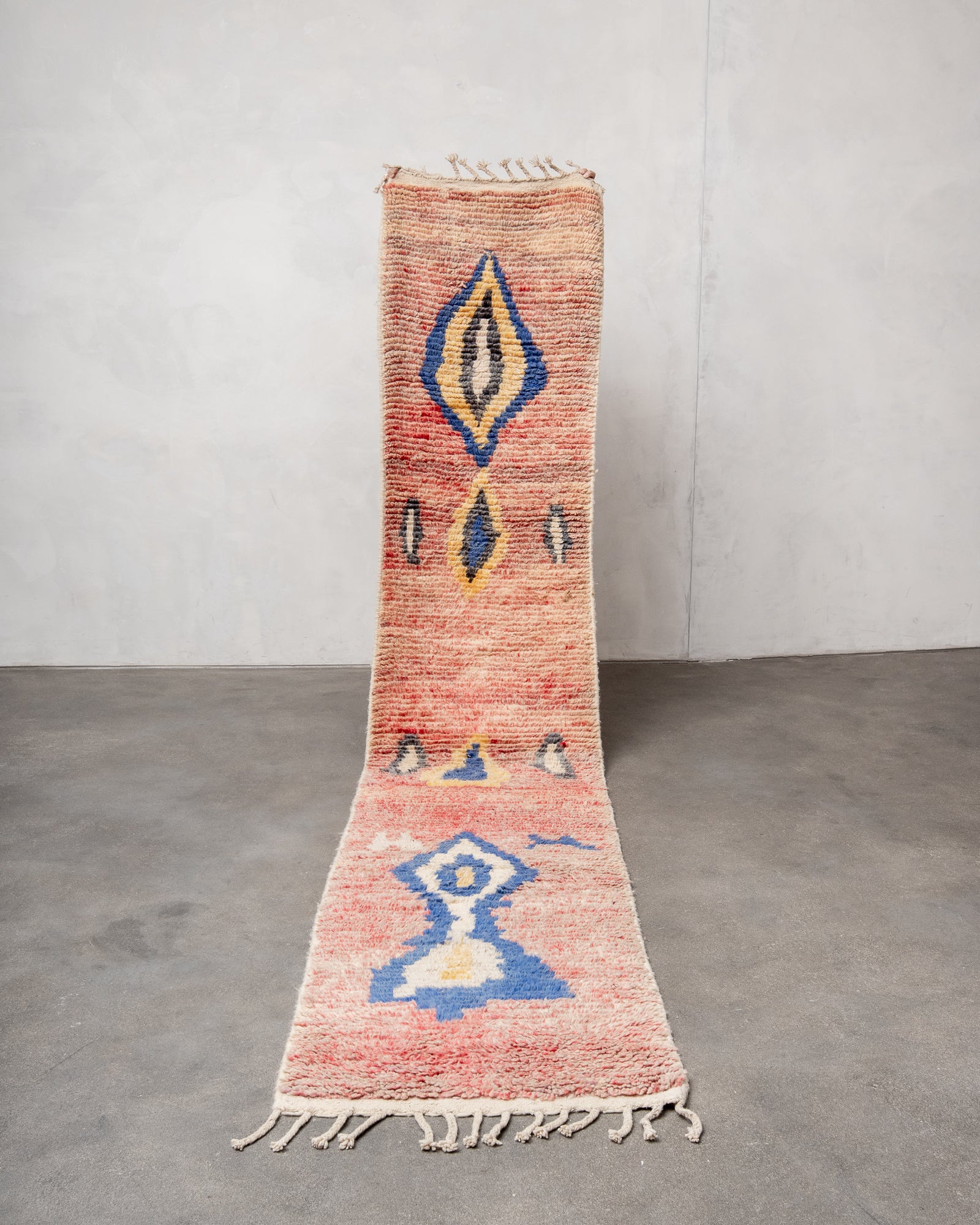 Modern designer handcrafted Berber runner rug from Morocco. Beniourain with beautiful colours and patterns.