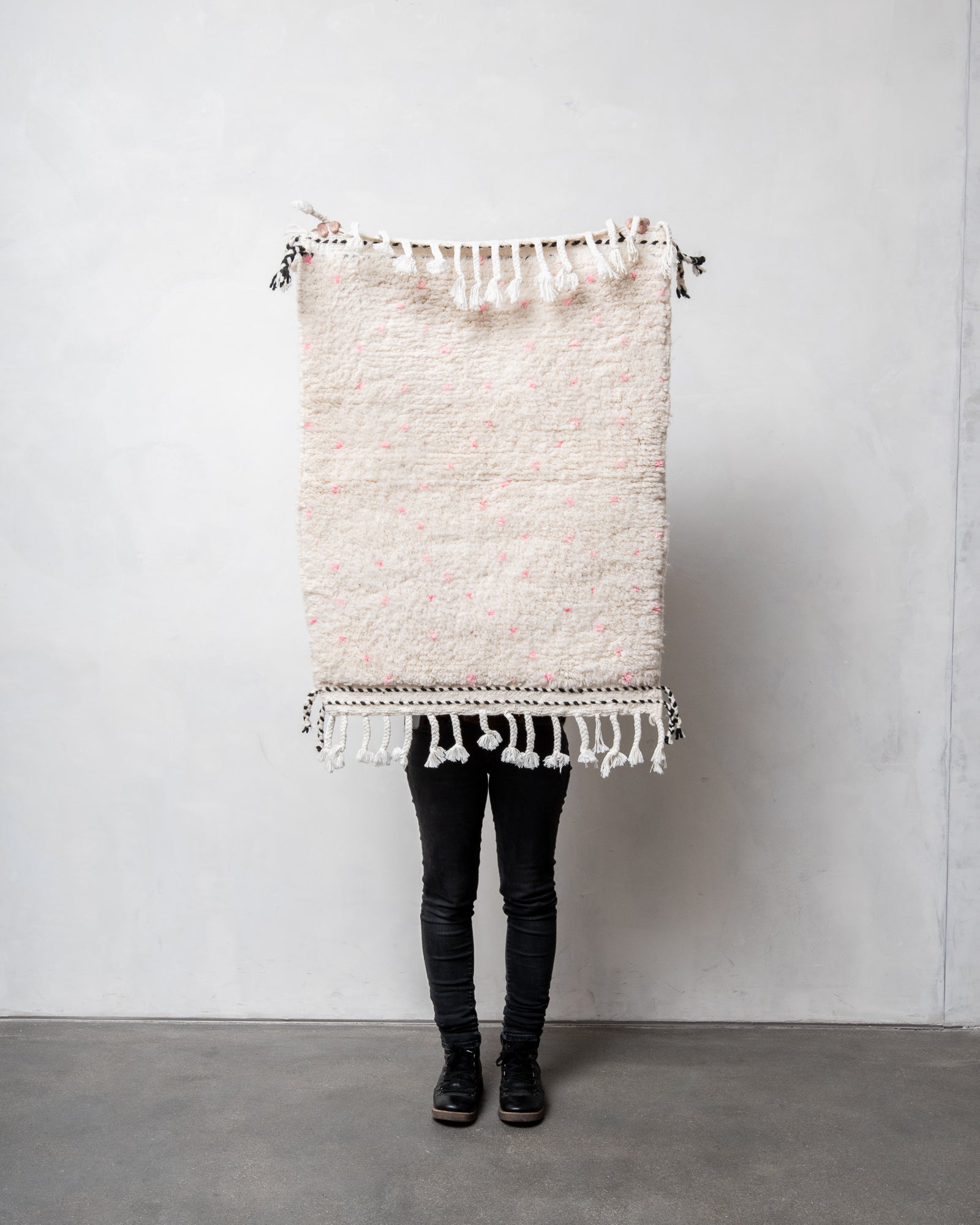 Modern, designer, handcrafted Berber rug from Morocco. Beniourain carpet with beautiful colours and patterns and fluffy wool texture. 