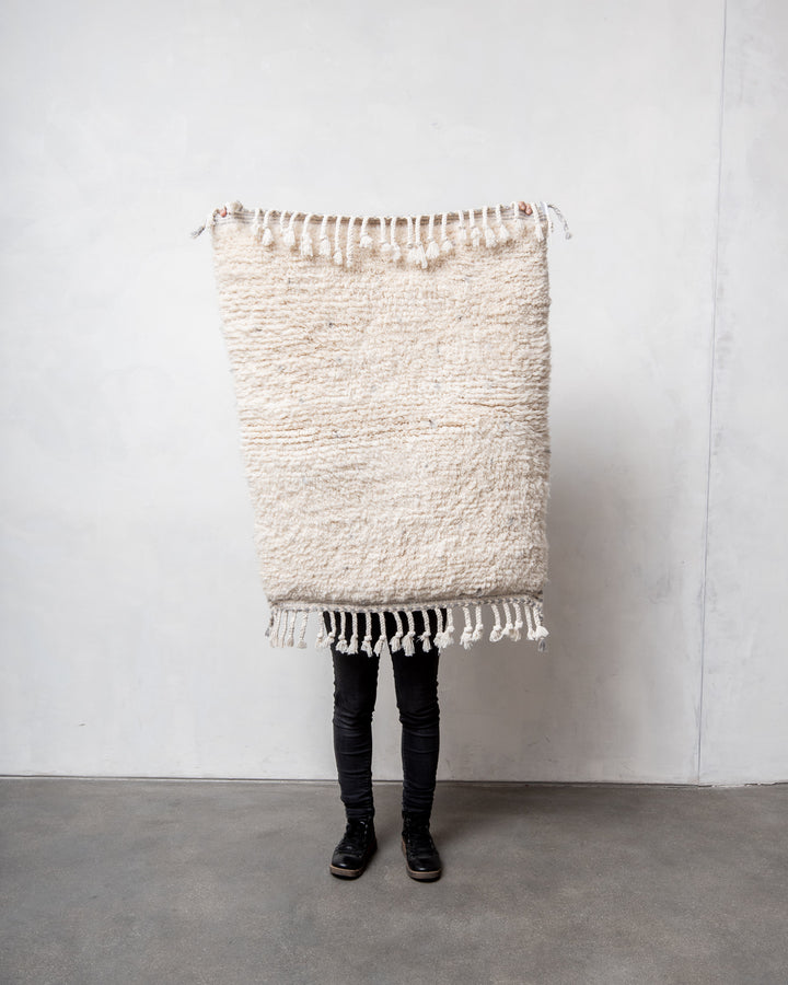 Modern, designer, handcrafted Berber rug from Morocco. Beniourain carpet with beautiful colours and patterns and fluffy wool texture. 