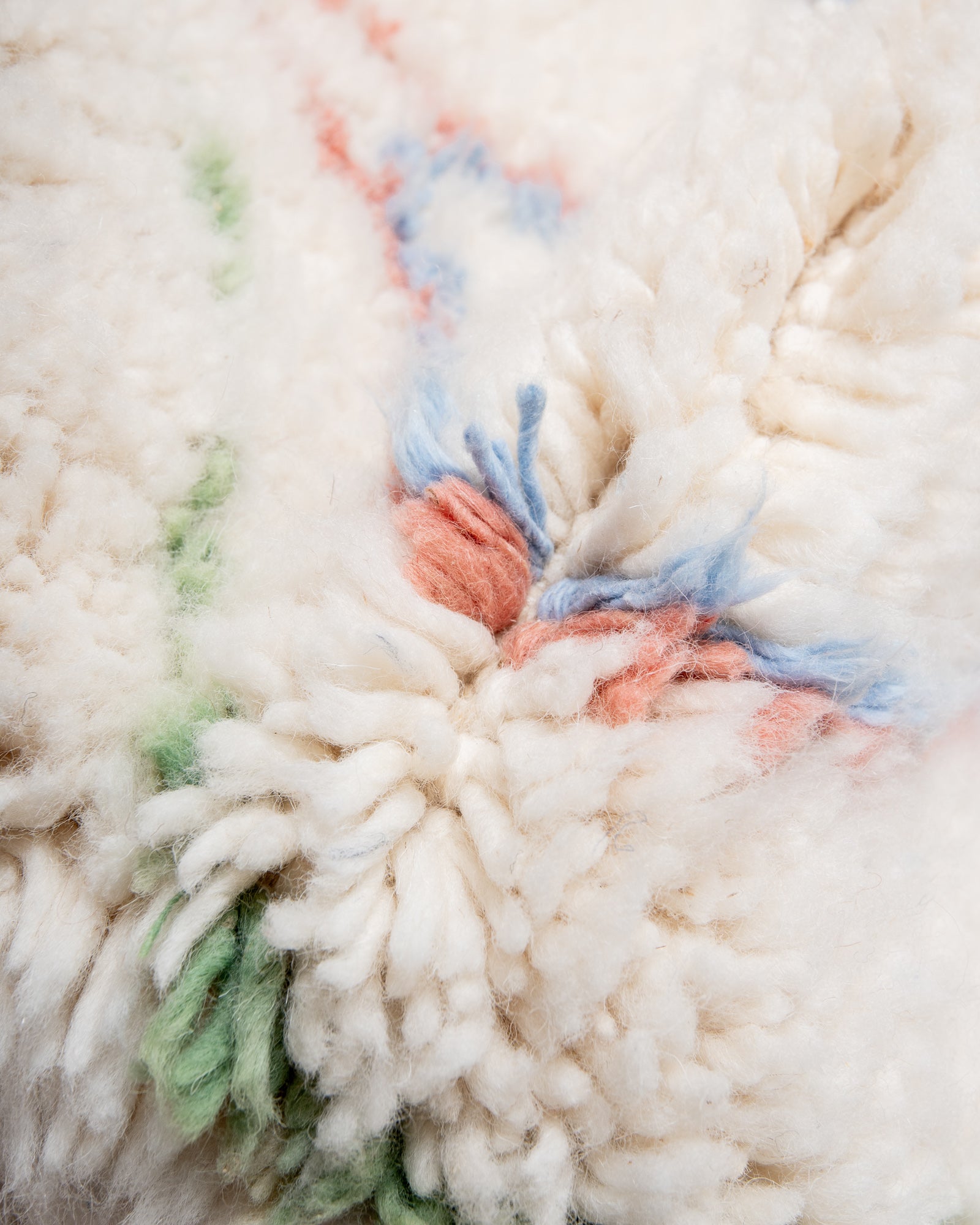 Modern, designer, handcrafted Berber rug from Morocco. Beniourain carpet with beautiful colours and patterns and fluffy wool texture. 