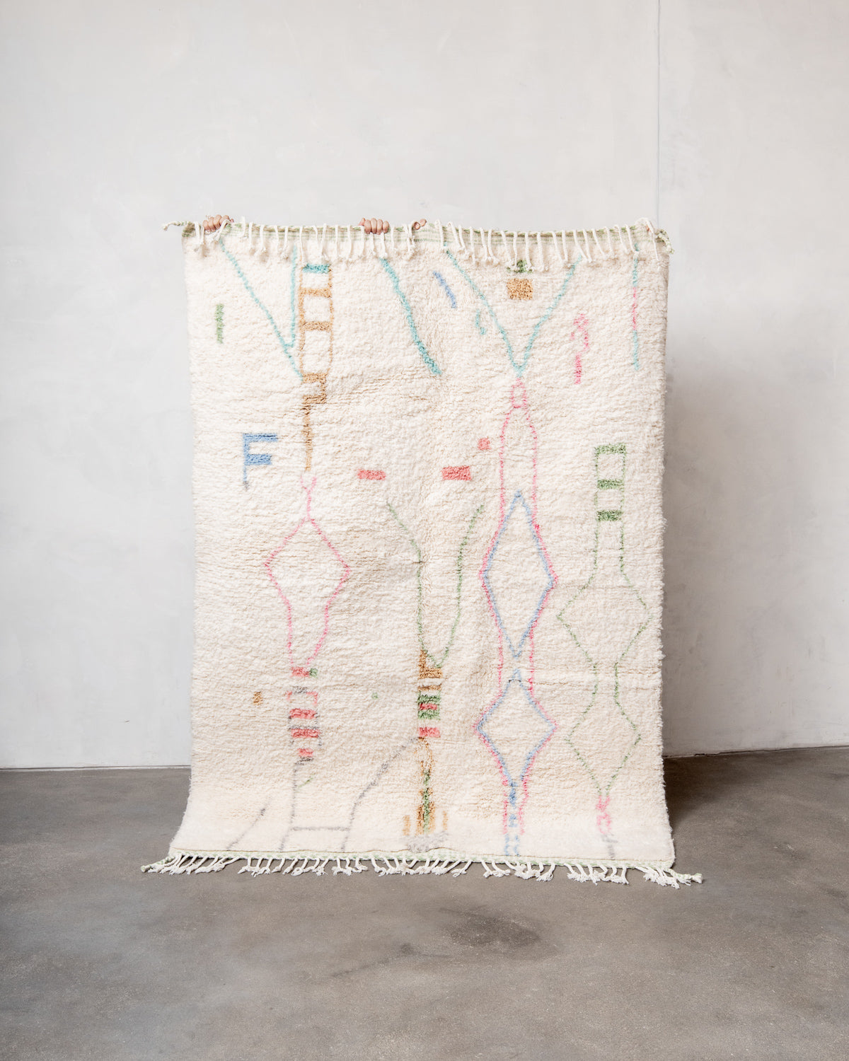 Modern, designer, handcrafted Berber rug from Morocco. Beniourain carpet with minimalist design, natural wool pile and a fluffy texture.