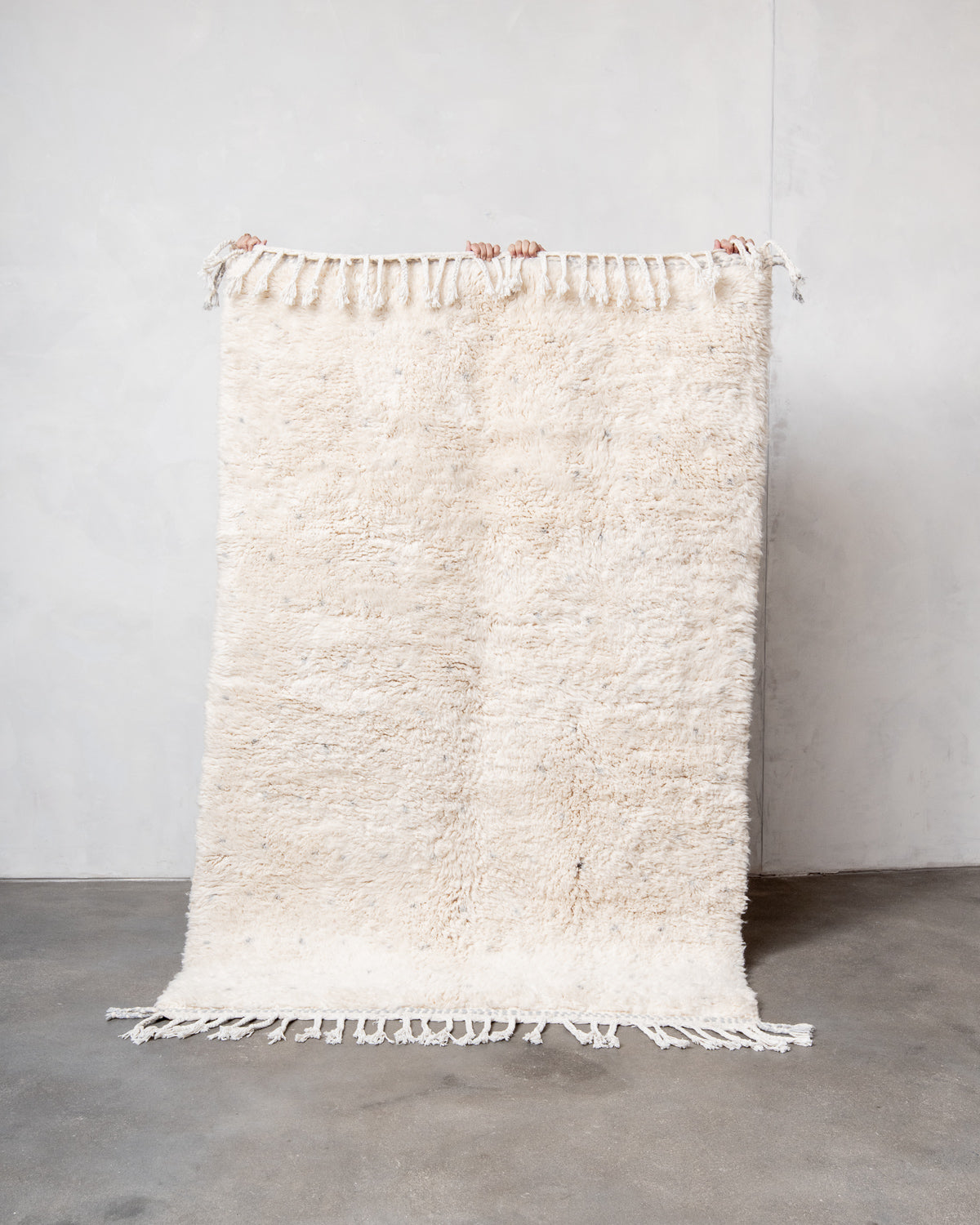 Modern, designer, handcrafted Berber rug from Morocco. Beniourain carpet with minimalist design, natural wool pile and a fluffy texture.
