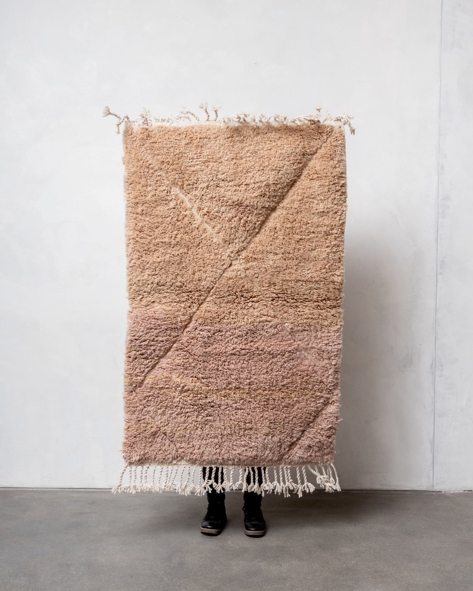 Modern, designer, handcrafted Berber rug from Morocco. Beniourain carpet with minimalist design, natural wool pile and a fluffy texture.