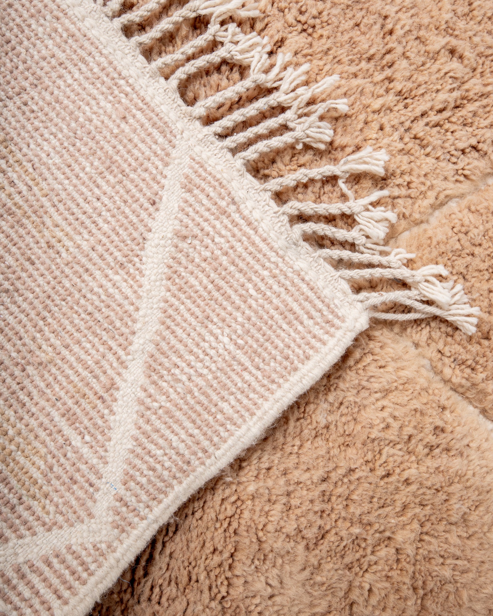 Modern, designer, handcrafted Berber rug from Morocco. Beniourain carpet with minimalist design, natural wool pile and a fluffy texture.