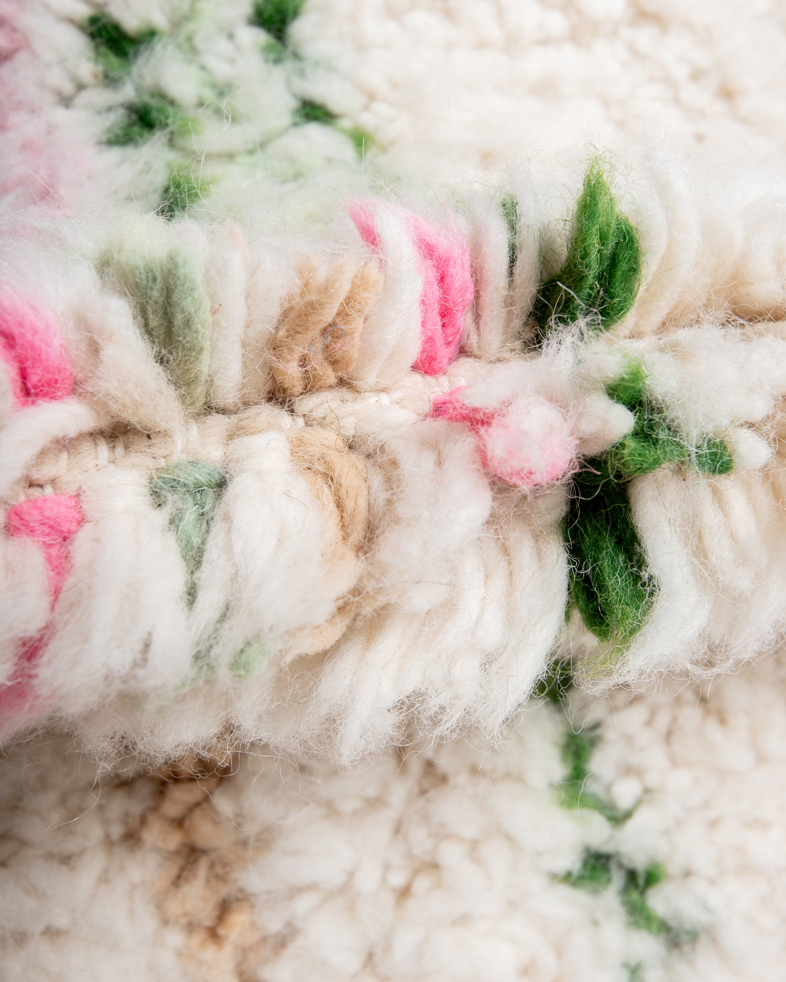 Modern, designer, handcrafted Berber rug from Morocco. Beniourain carpet with beautiful colours and patterns and fluffy wool texture.