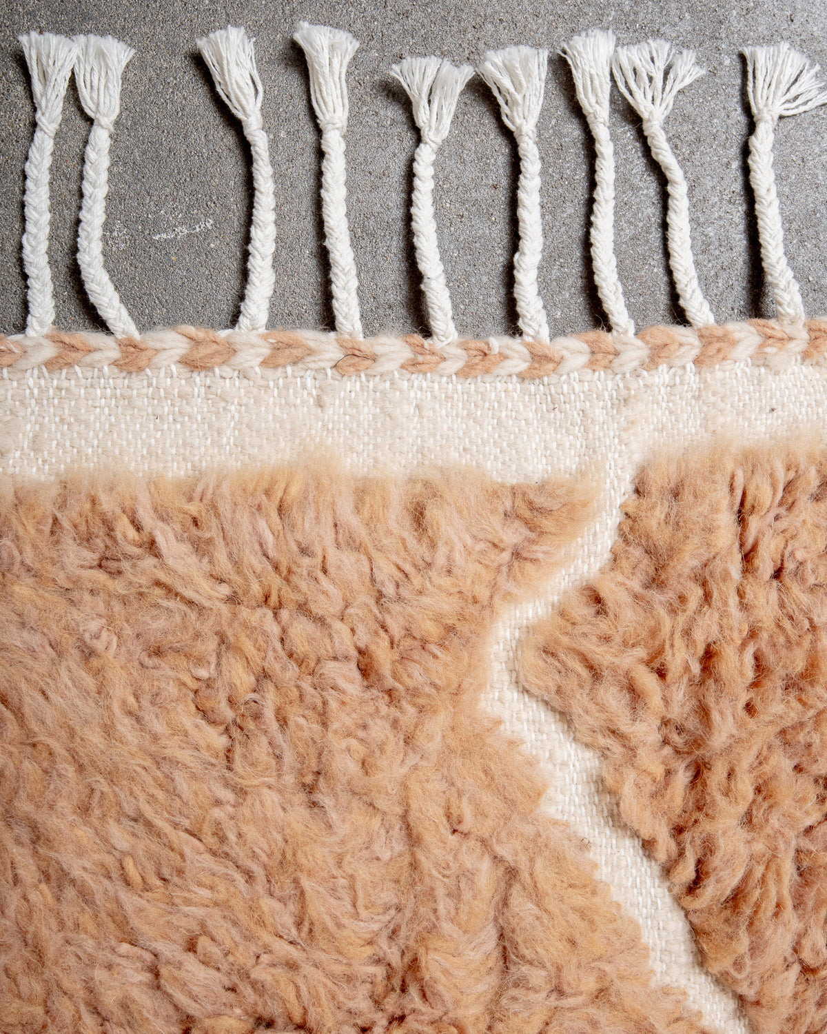 Modern, designer, handcrafted Berber rug from Morocco. Beniourain carpet with beautiful colours and patterns and fluffy wool texture.