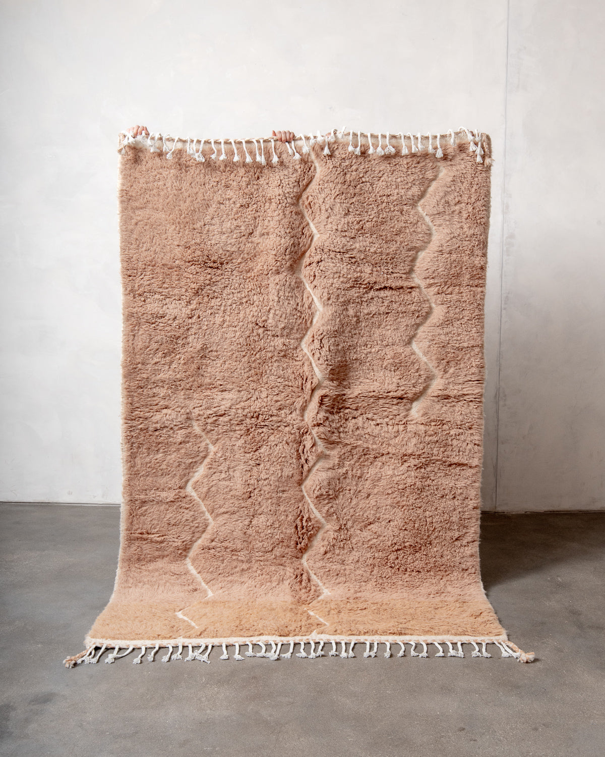 Modern, designer, handcrafted Berber rug from Morocco. Beniourain carpet with beautiful colours and patterns and fluffy wool texture.