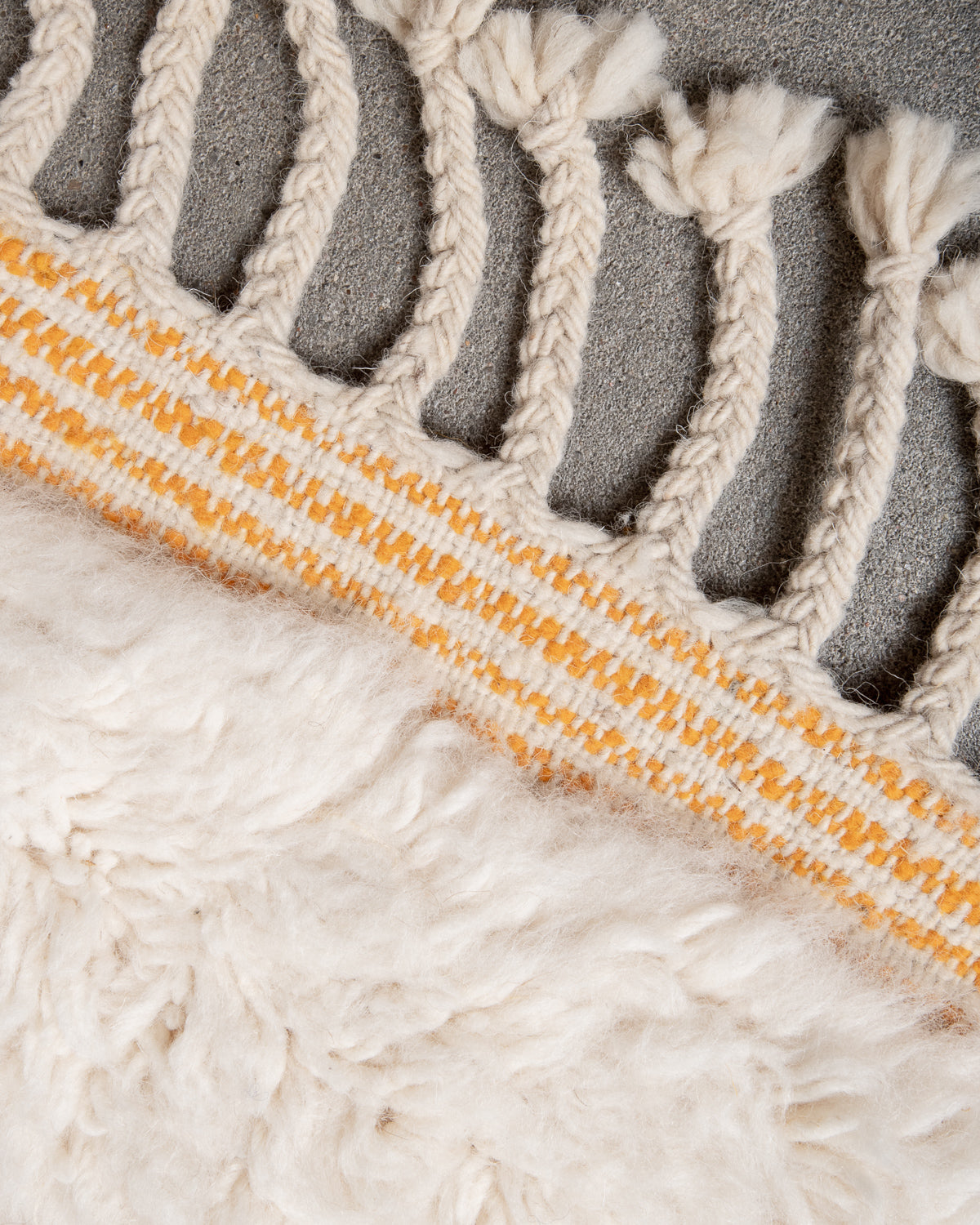 Modern, designer, handcrafted Berber rug from Morocco. Beniourain carpet with beautiful colours and patterns and fluffy wool texture.