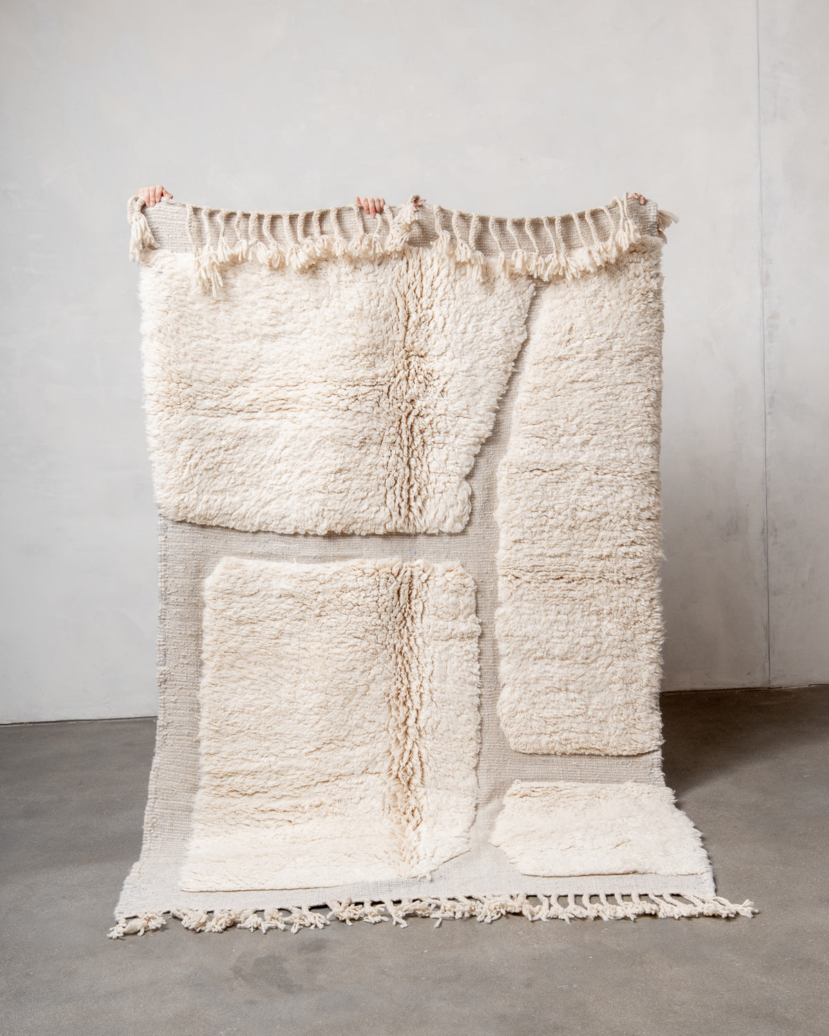 Modern, designer, handcrafted Berber rug from Morocco. Beniourain carpet with beautiful colours and patterns and fluffy wool texture.