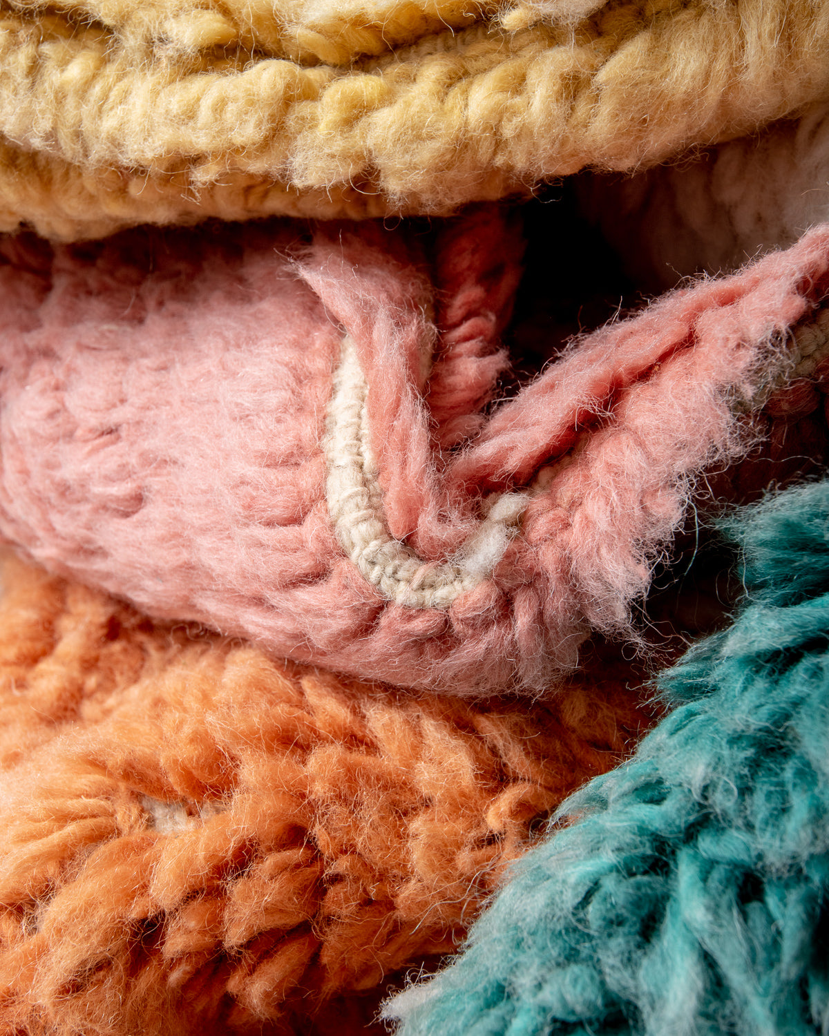 Modern, designer, handcrafted Berber rug from Morocco. Beniourain carpet with beautiful colours and patterns and fluffy wool texture. 