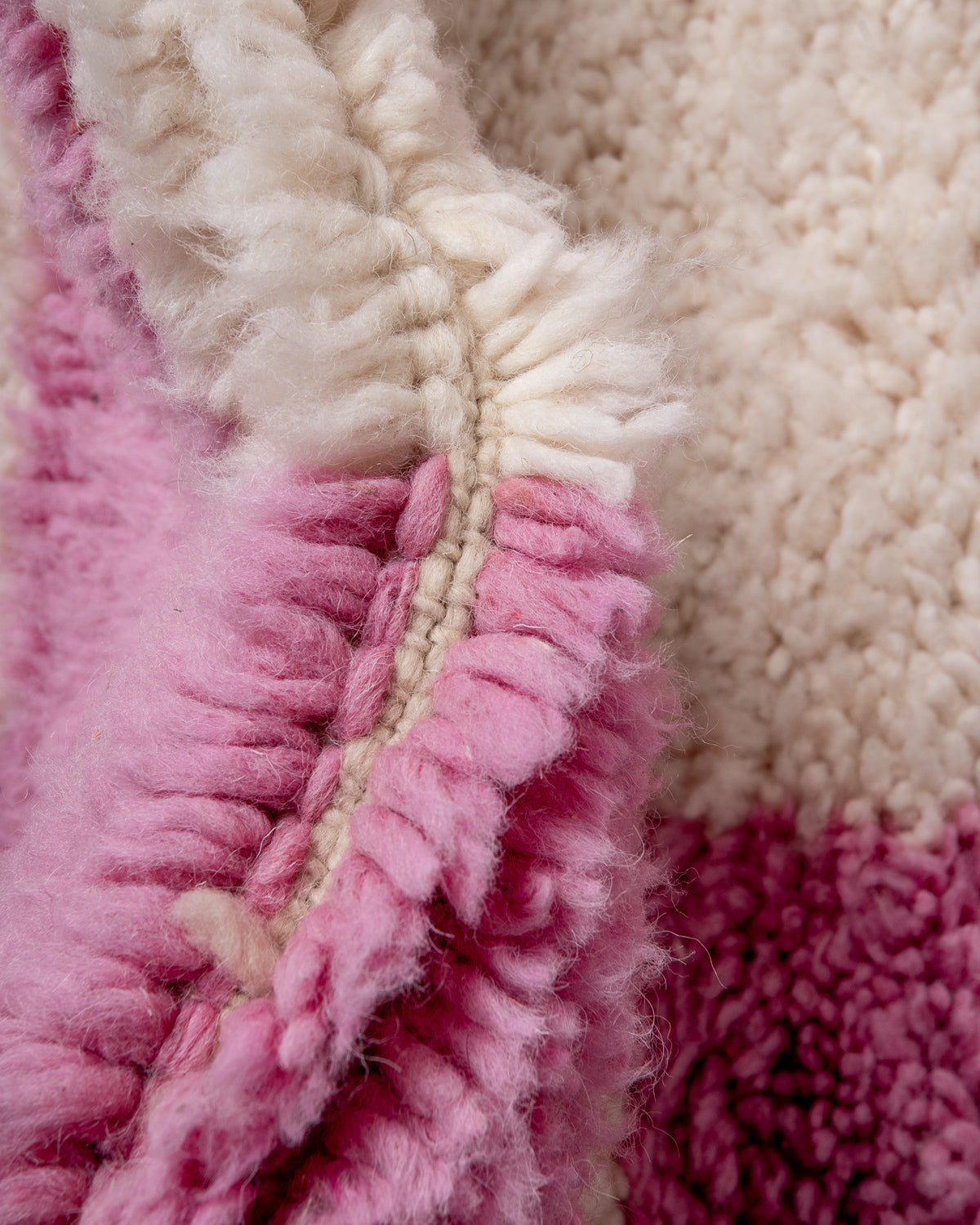 Modern, designer, handcrafted Berber rug from Morocco. Beniourain carpet with beautiful colours and patterns and fluffy wool texture.