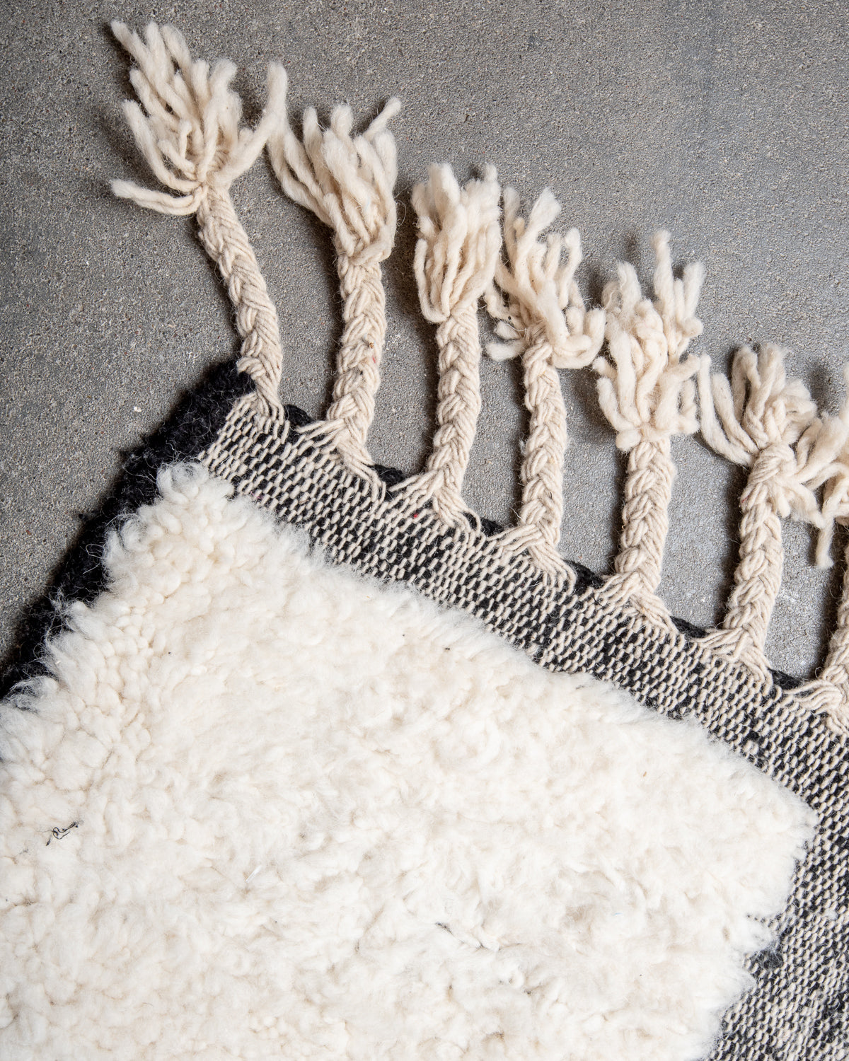 Modern, designer, handcrafted Berber rug from Morocco. Beniourain carpet with beautiful colours and patterns and fluffy wool texture