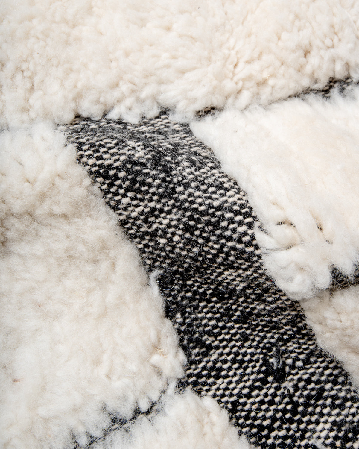 Modern, designer, handcrafted Berber rug from Morocco. Beniourain carpet with beautiful colours and patterns and fluffy wool texture