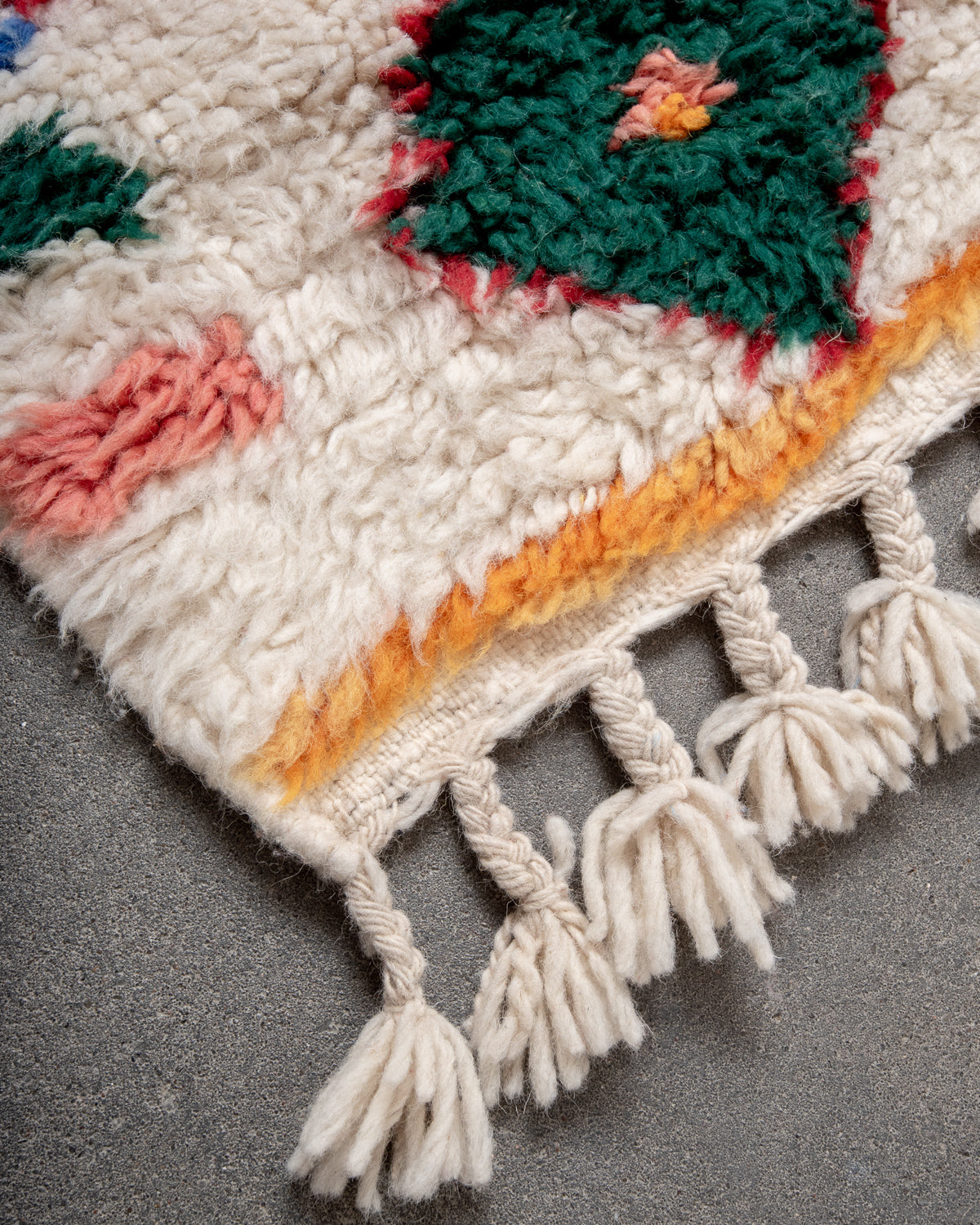Modern, designer, handcrafted Berber runner rug from Morocco. Beniourain carpet with beautiful colours and patterns and fluffy wool texture.