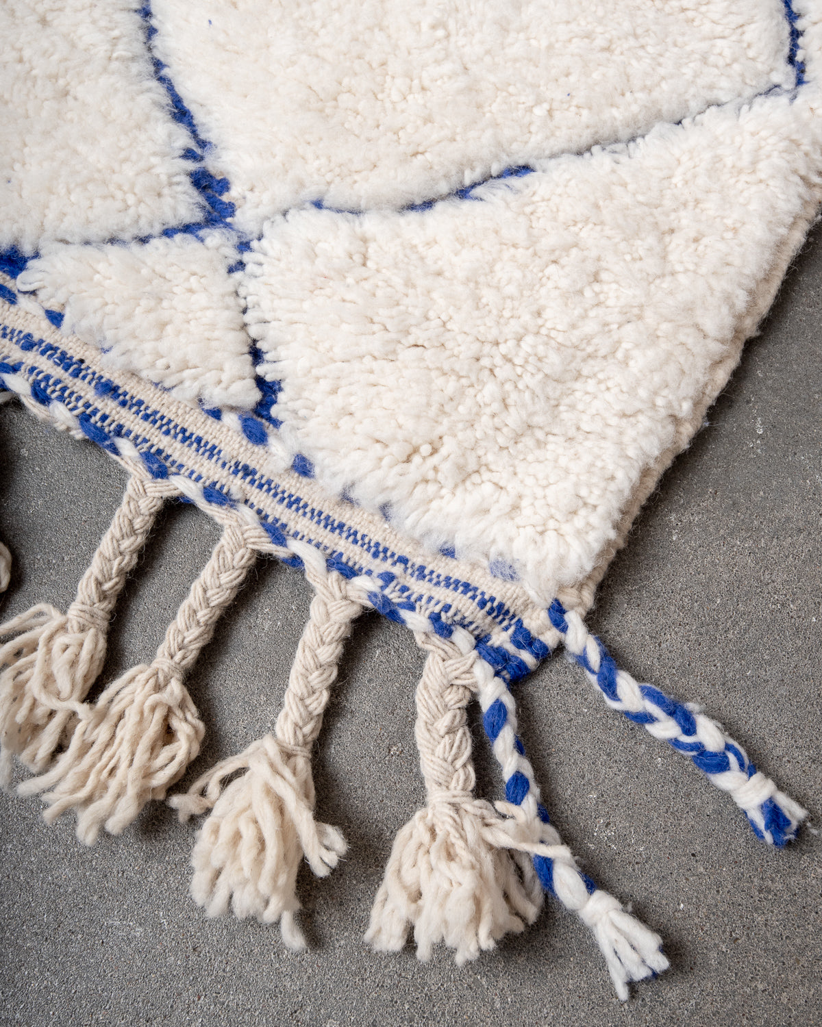 Modern, designer, handcrafted Berber rug from Morocco. Beniourain carpet with beautiful colours and patterns and fluffy wool texture.