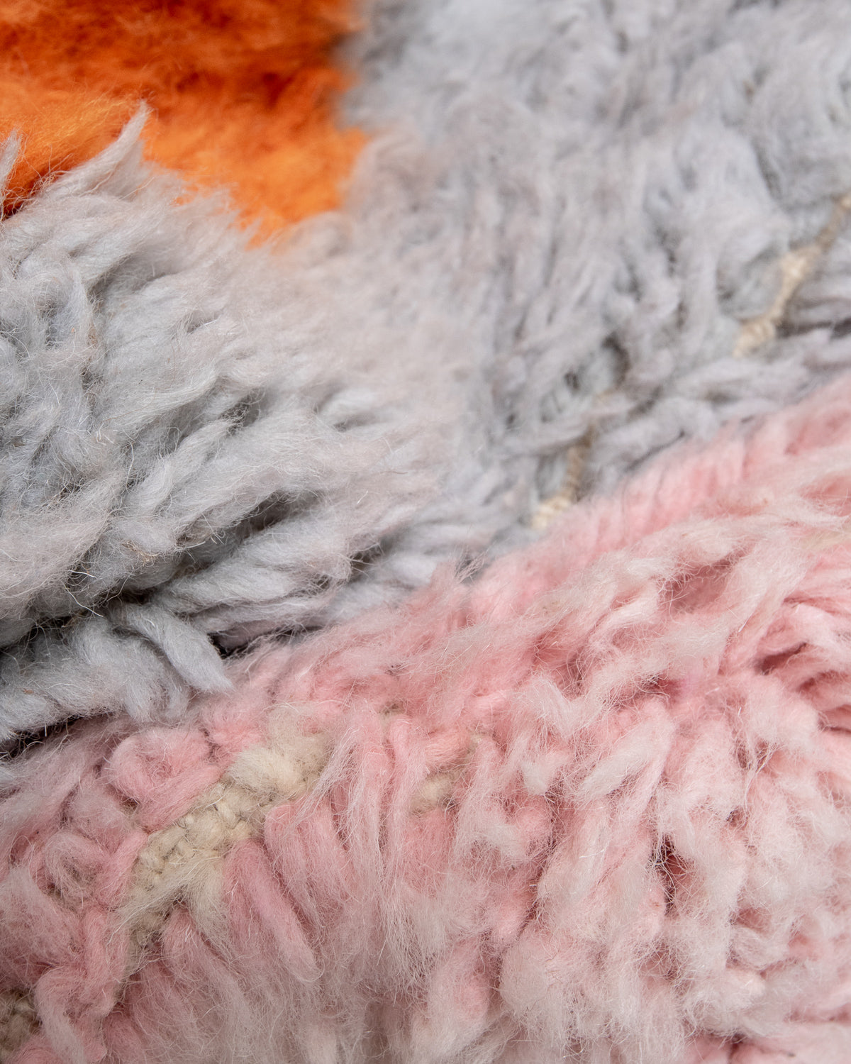 Modern, designer, handcrafted Berber rug from Morocco. Beniourain carpet with beautiful colours and patterns and fluffy wool texture.