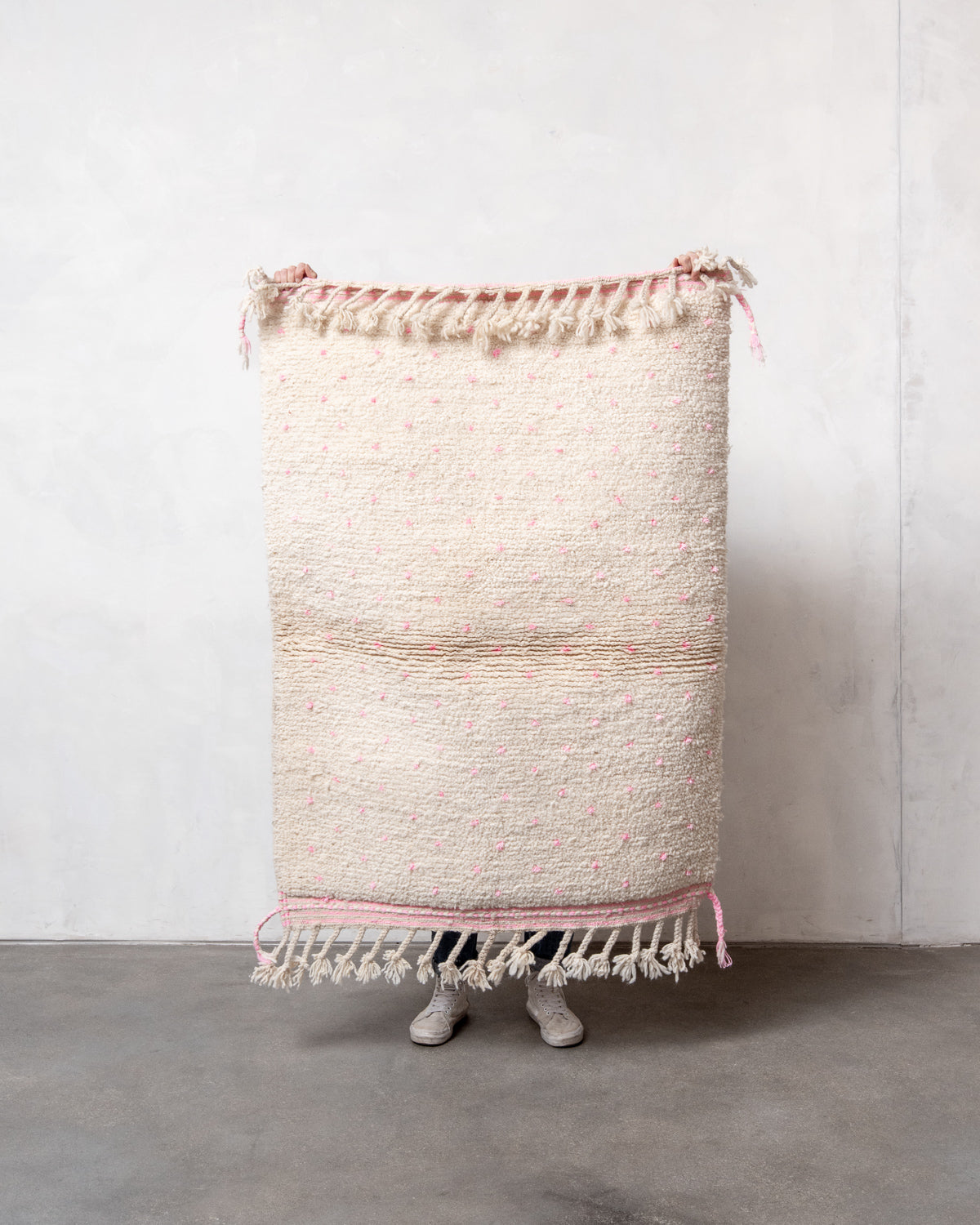 Modern, designer, handcrafted Berber rug from Morocco. Beniourain carpet with beautiful colours and patterns and fluffy wool texture.