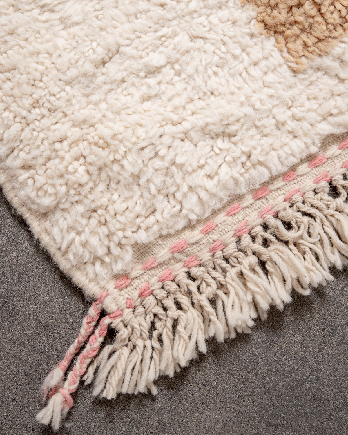 Modern, designer, handcrafted Berber rug from Morocco. Beniourain carpet with beautiful colours and patterns and fluffy wool texture.