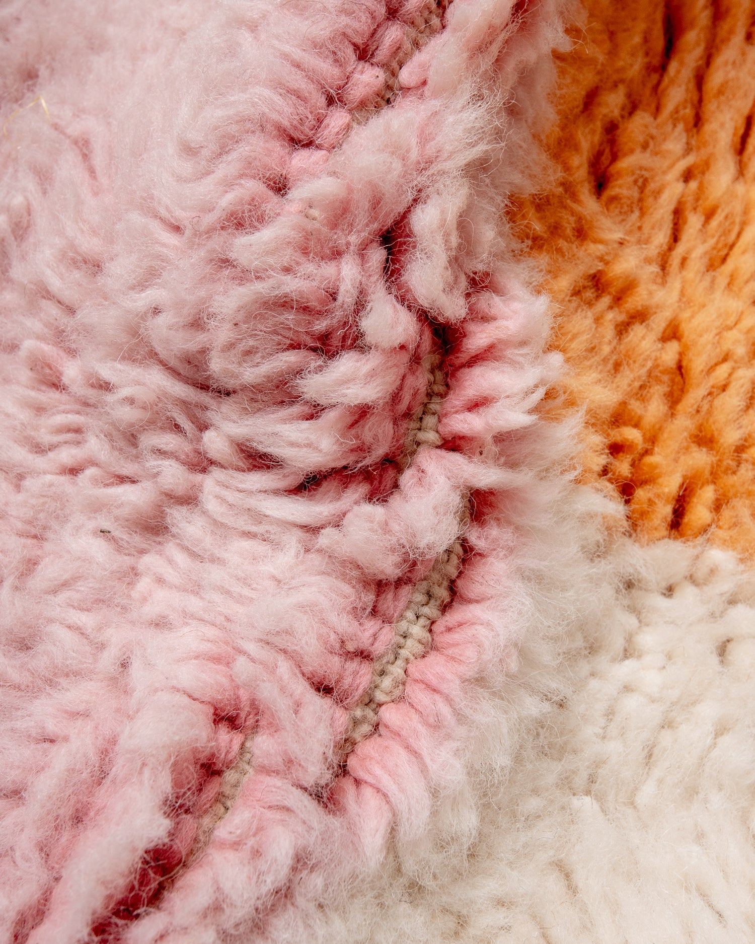 Modern, designer, handcrafted Berber rug from Morocco. Beniourain carpet with beautiful colours and patterns and fluffy wool texture. 